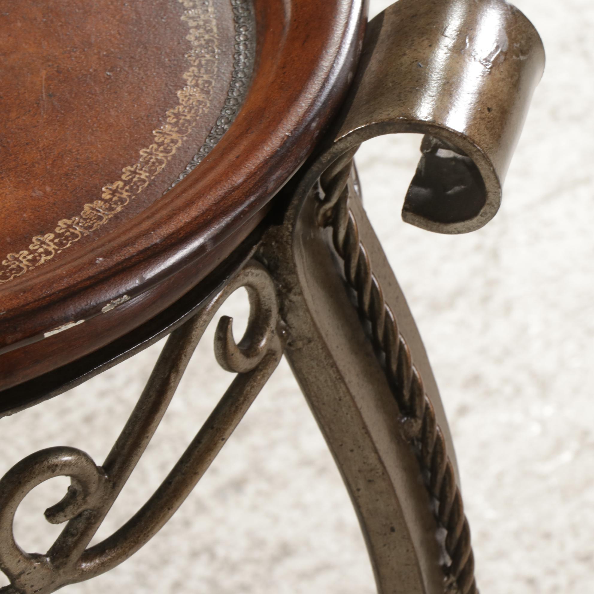 Baroque Style Scrolled Patinated Metal and Wooden Tray Top Side Table