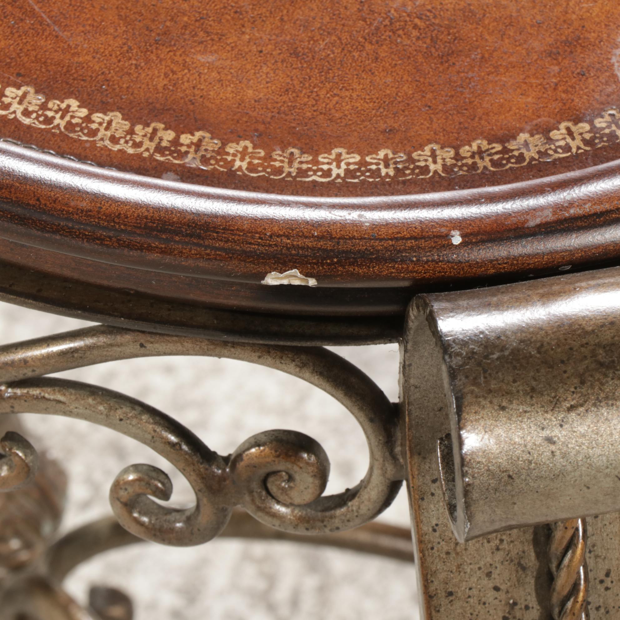 Baroque Style Scrolled Patinated Metal and Wooden Tray Top Side Table