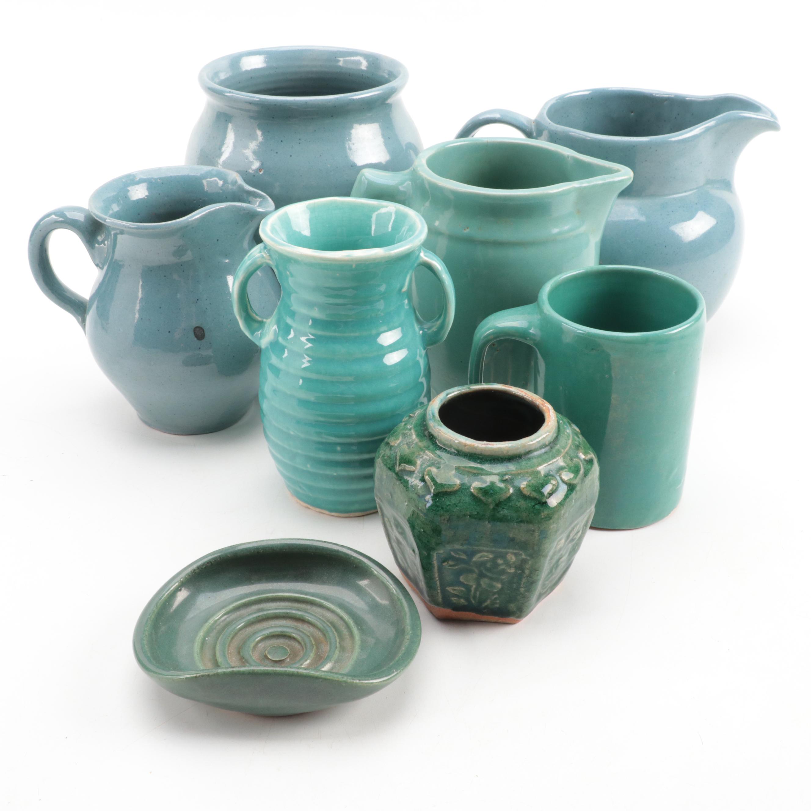 Bybee, Pat Huck and Other Pottery Vases, Pitcher, Mug and Bowl