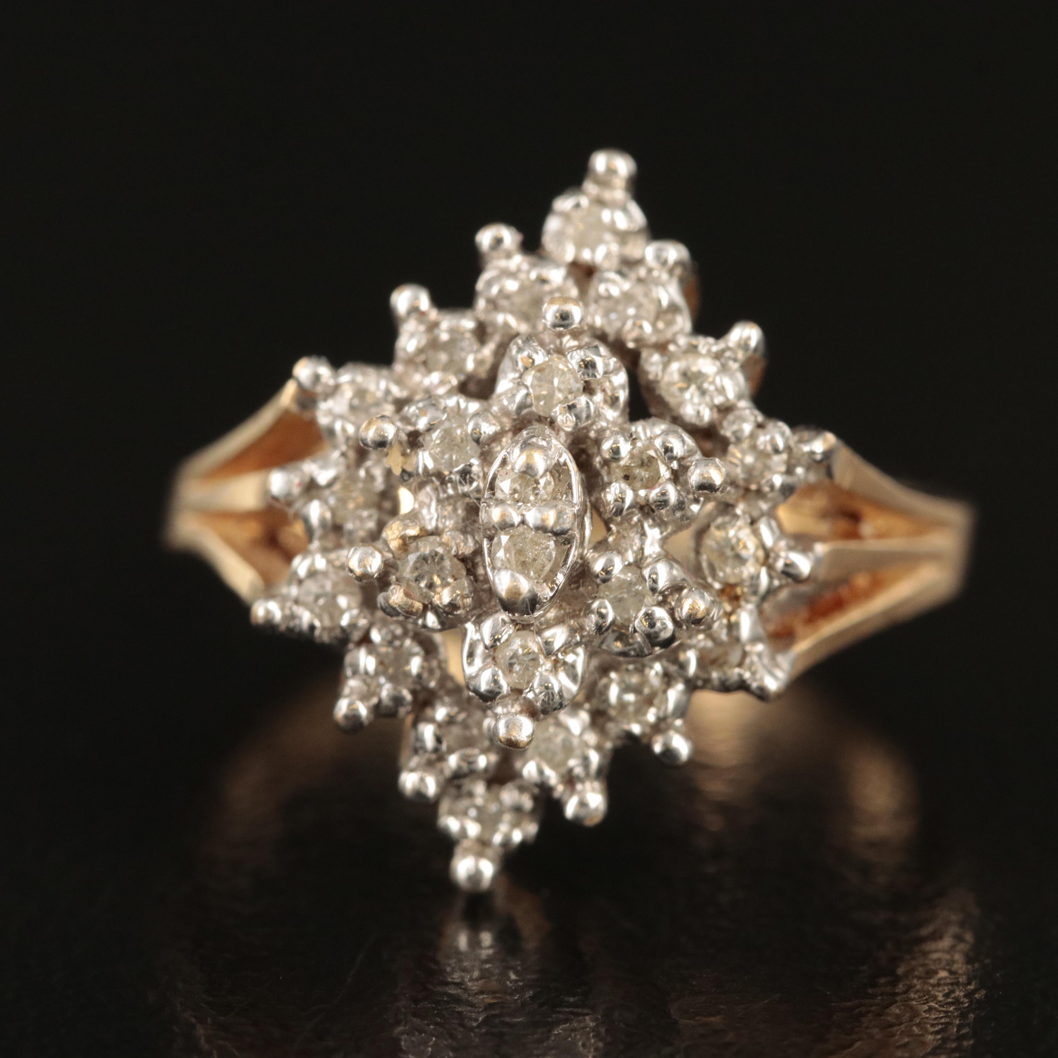14K 0.15 CTW Diamond Navette Cluster Ring