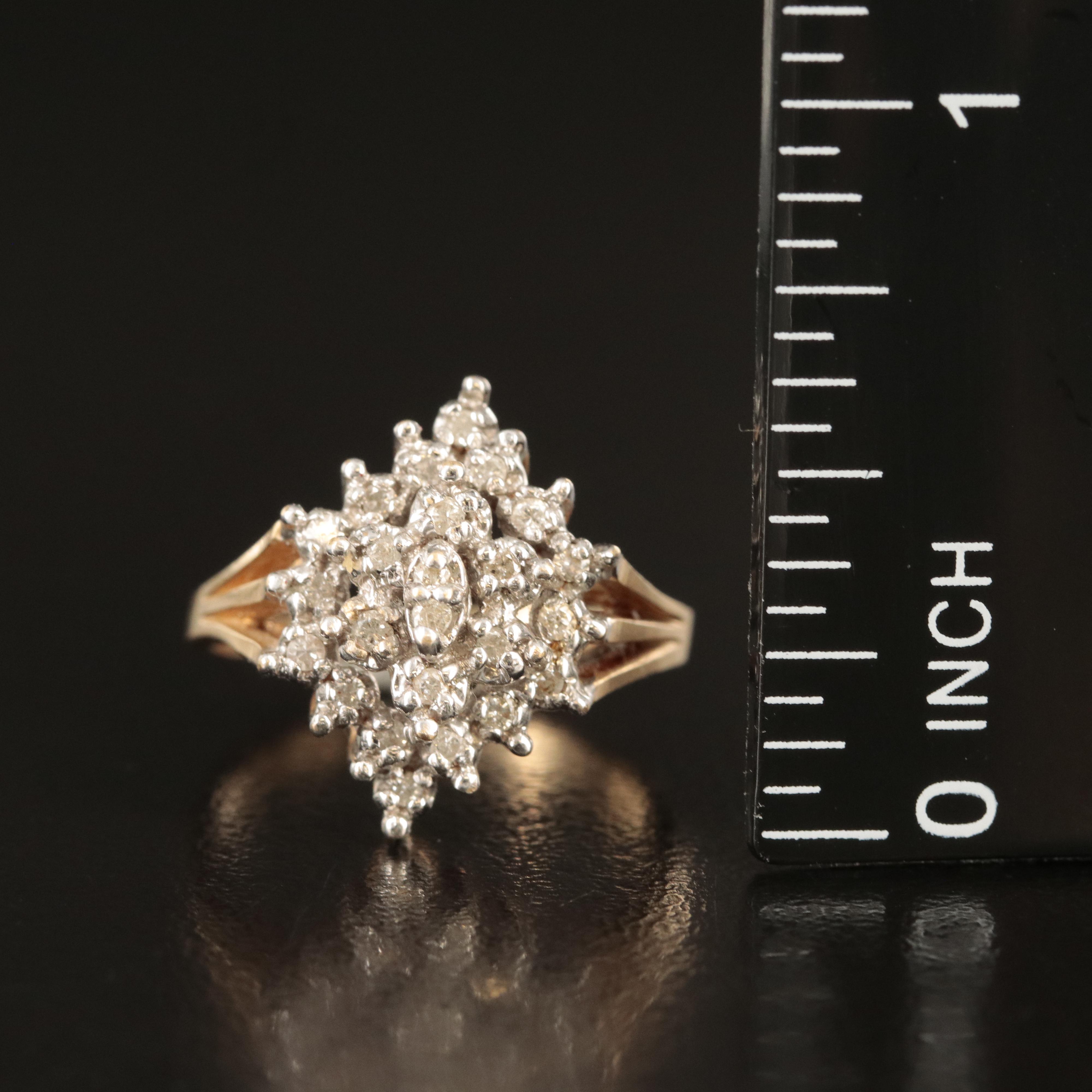 14K 0.15 CTW Diamond Navette Cluster Ring