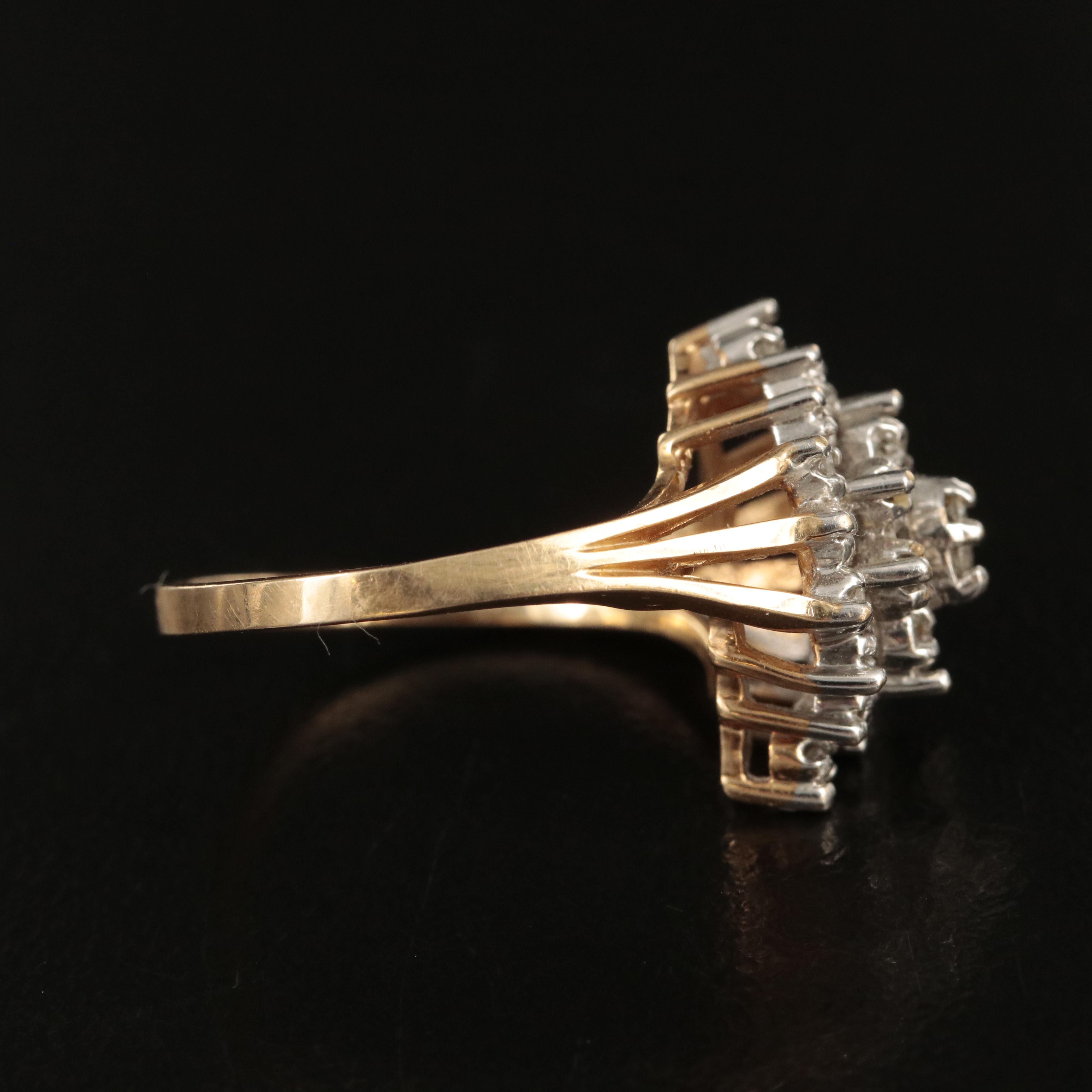 14K 0.15 CTW Diamond Navette Cluster Ring