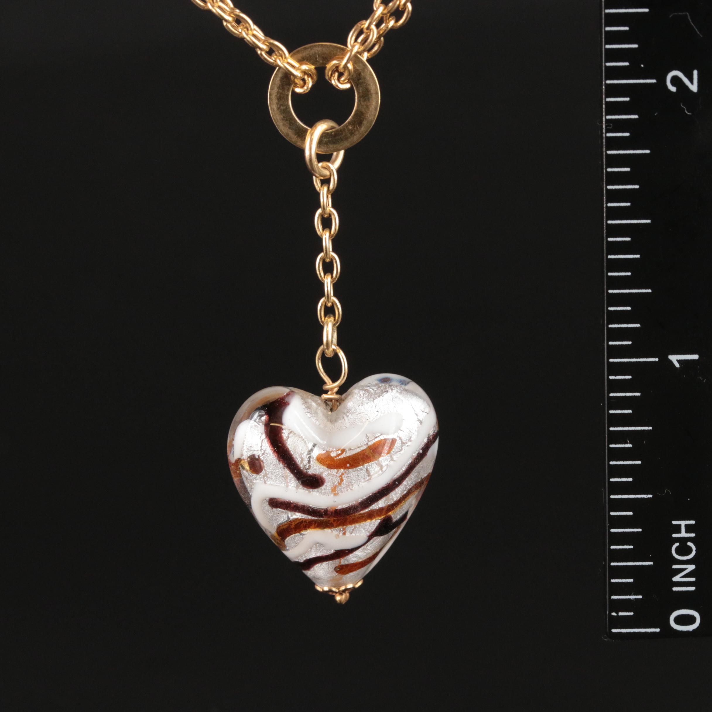Milros 14K Venetian Art Glass Heart Drop Necklace