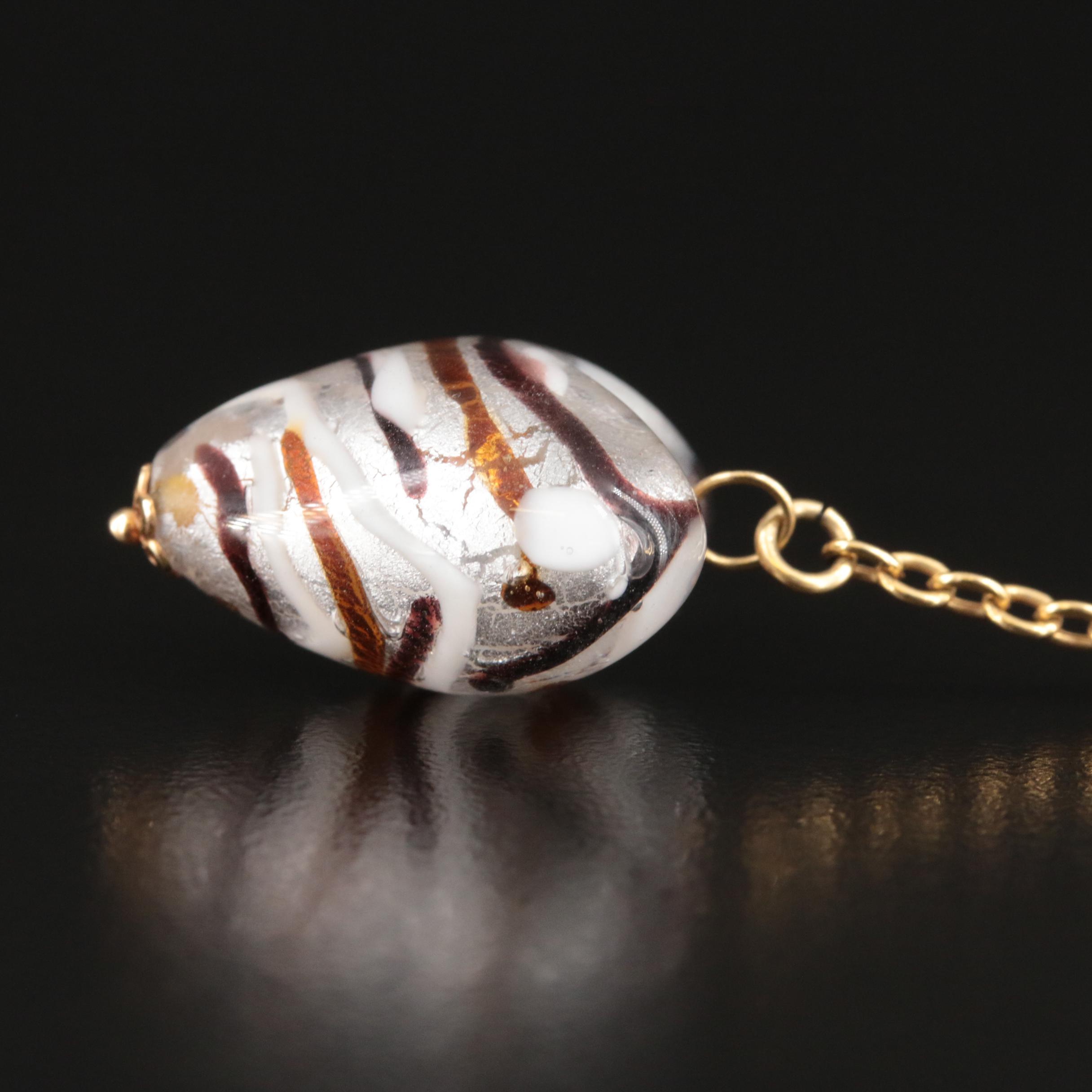 Milros 14K Venetian Art Glass Heart Drop Necklace