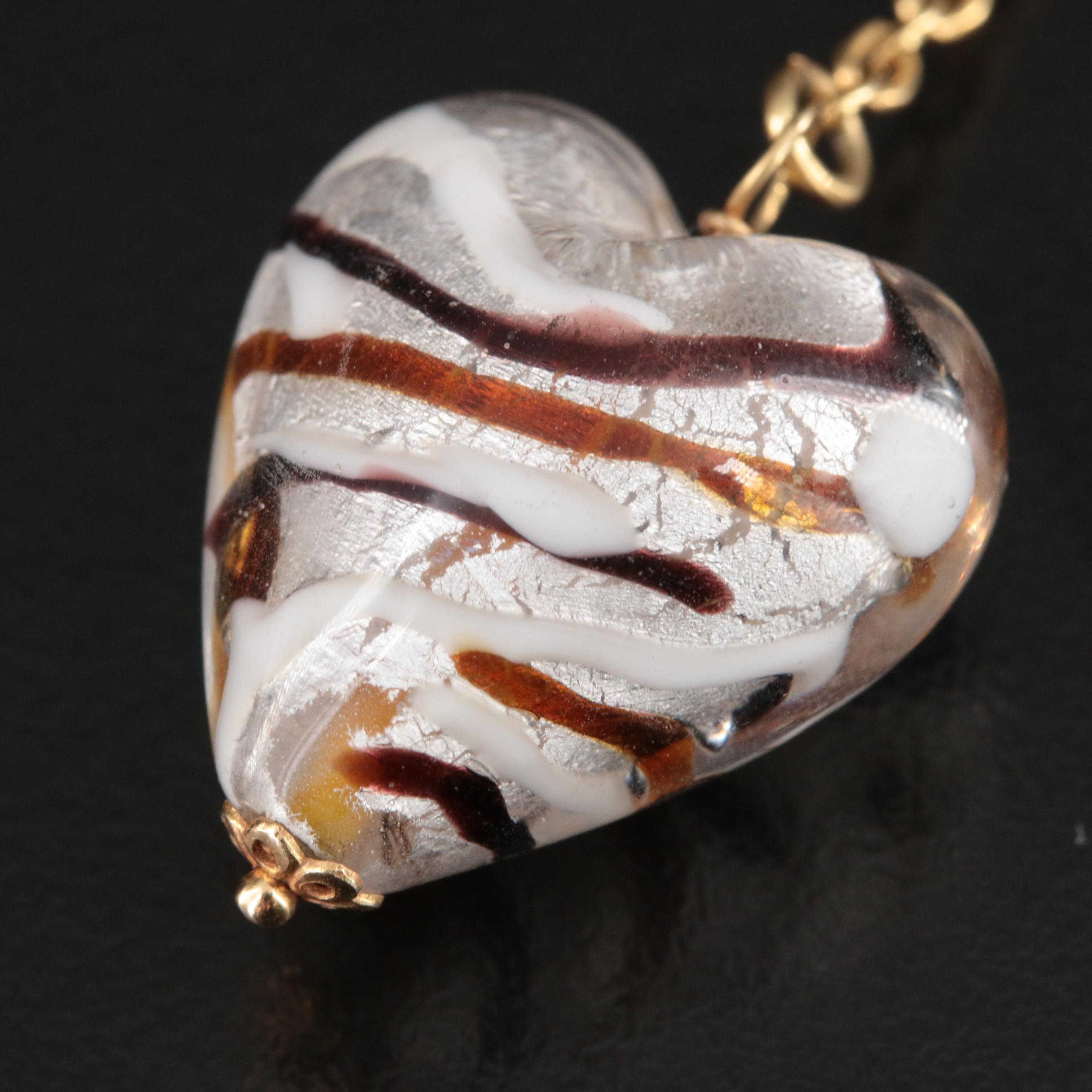 Milros 14K Venetian Art Glass Heart Drop Necklace