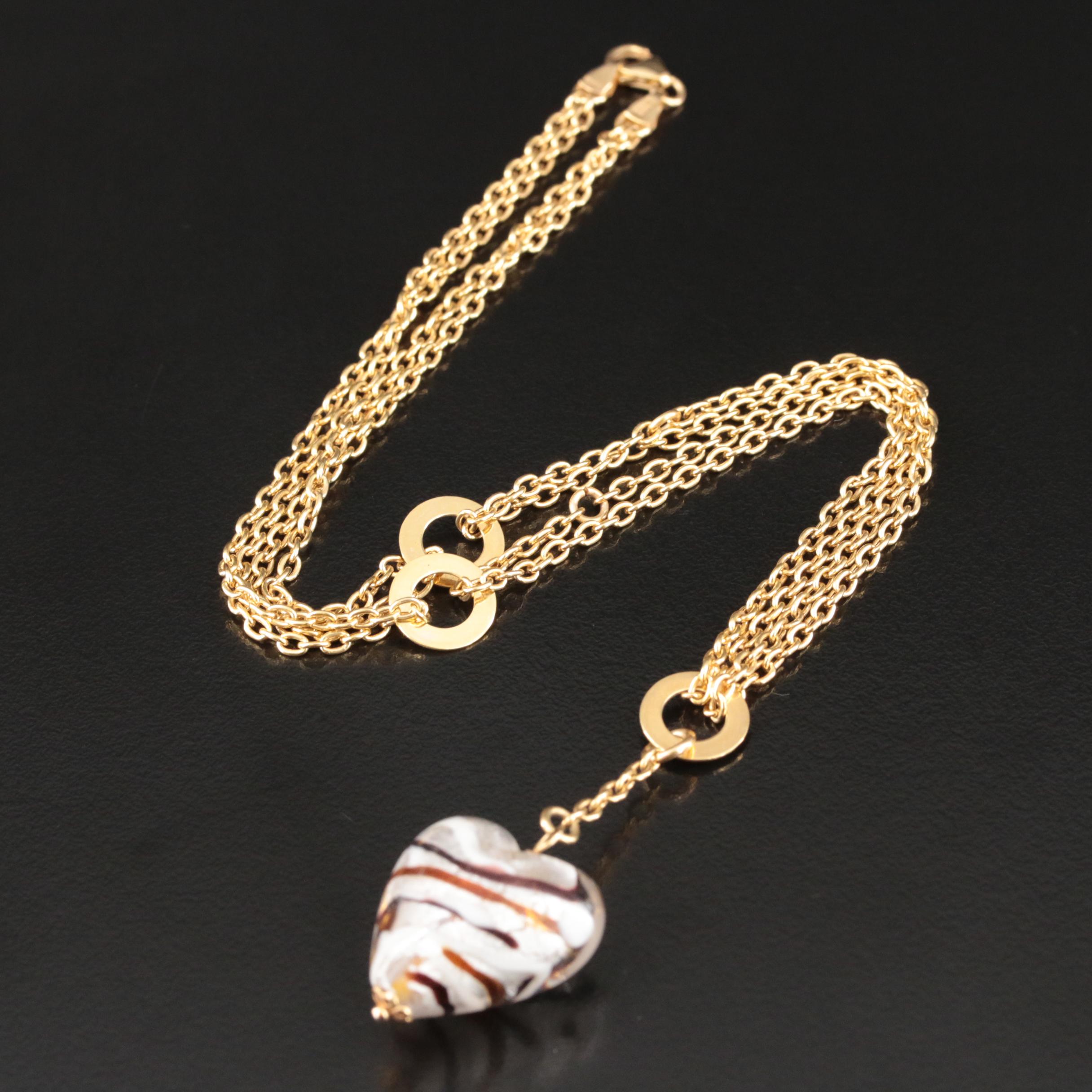 Milros 14K Venetian Art Glass Heart Drop Necklace