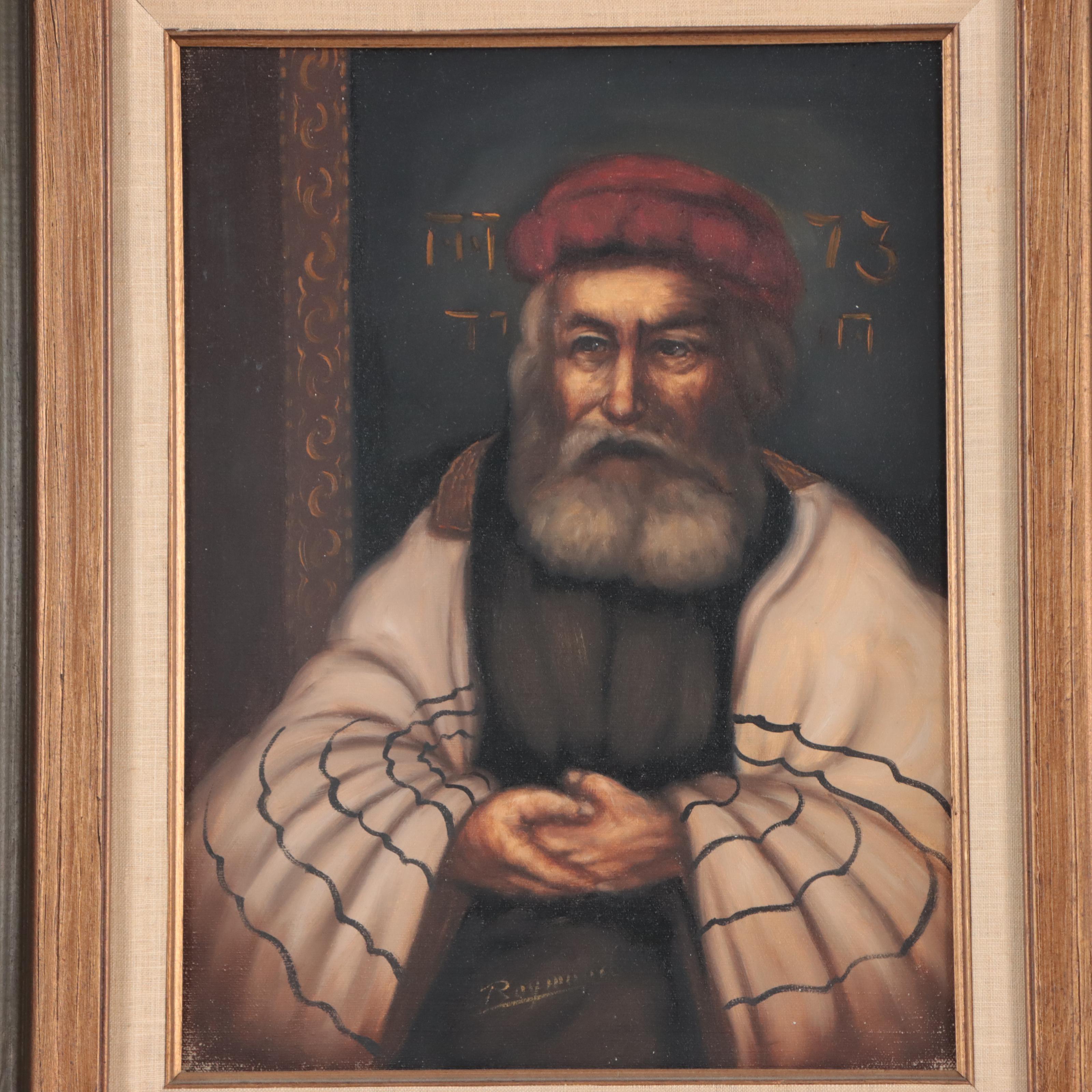 Portrait Oil Painting of a Rabbi, Late 20th Century