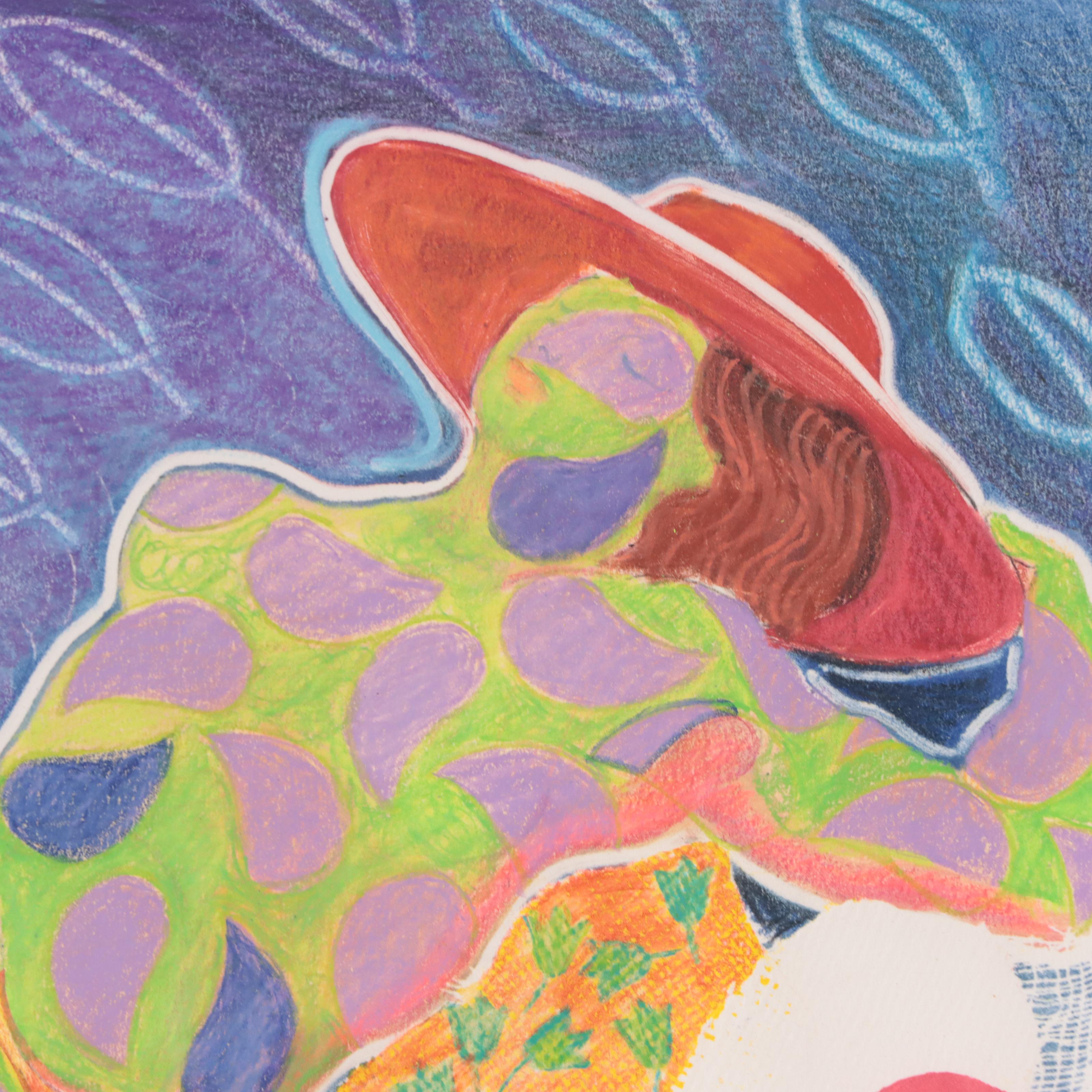 Sheila Bonser Tropical Monoprint "Flamingo Lady"