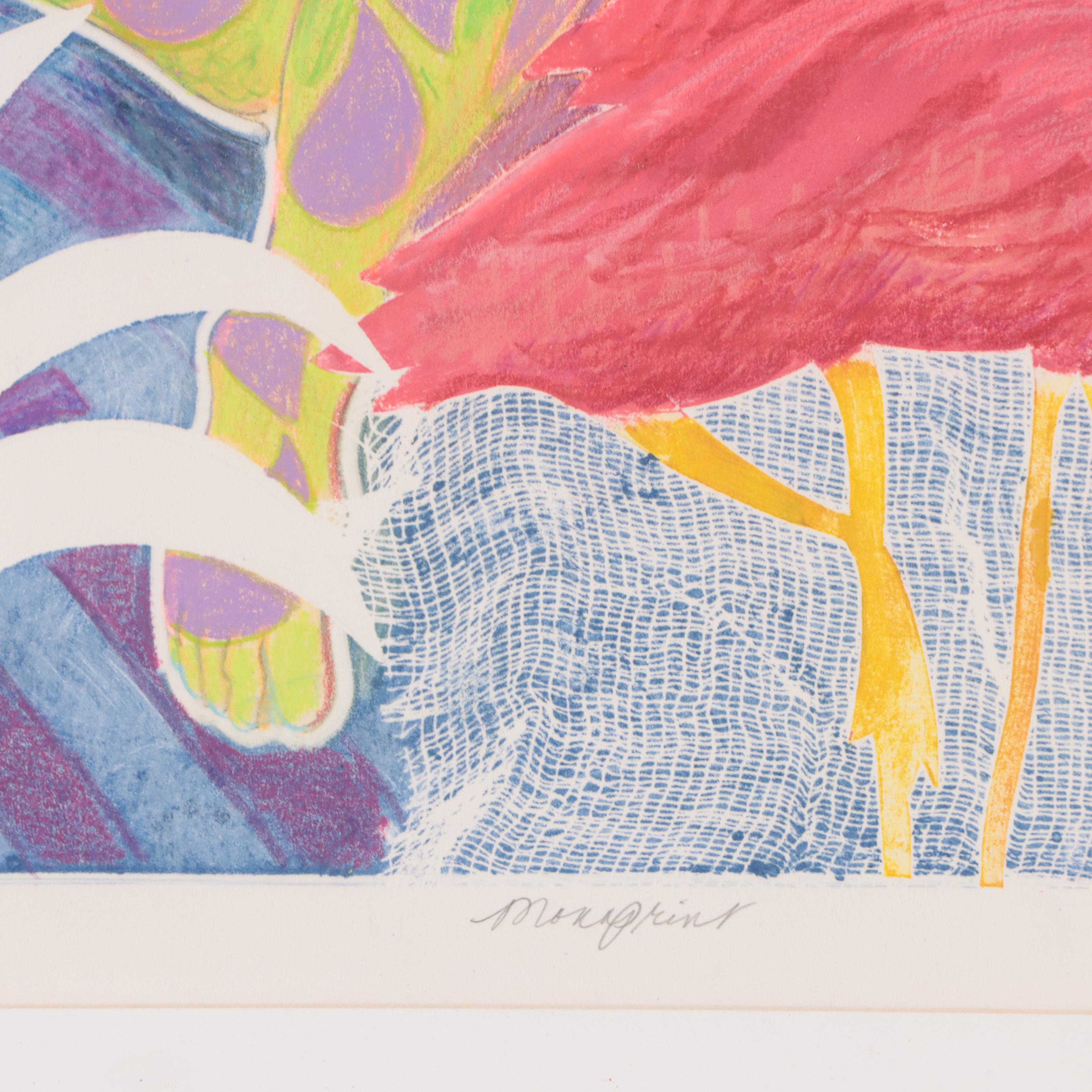 Sheila Bonser Tropical Monoprint "Flamingo Lady"