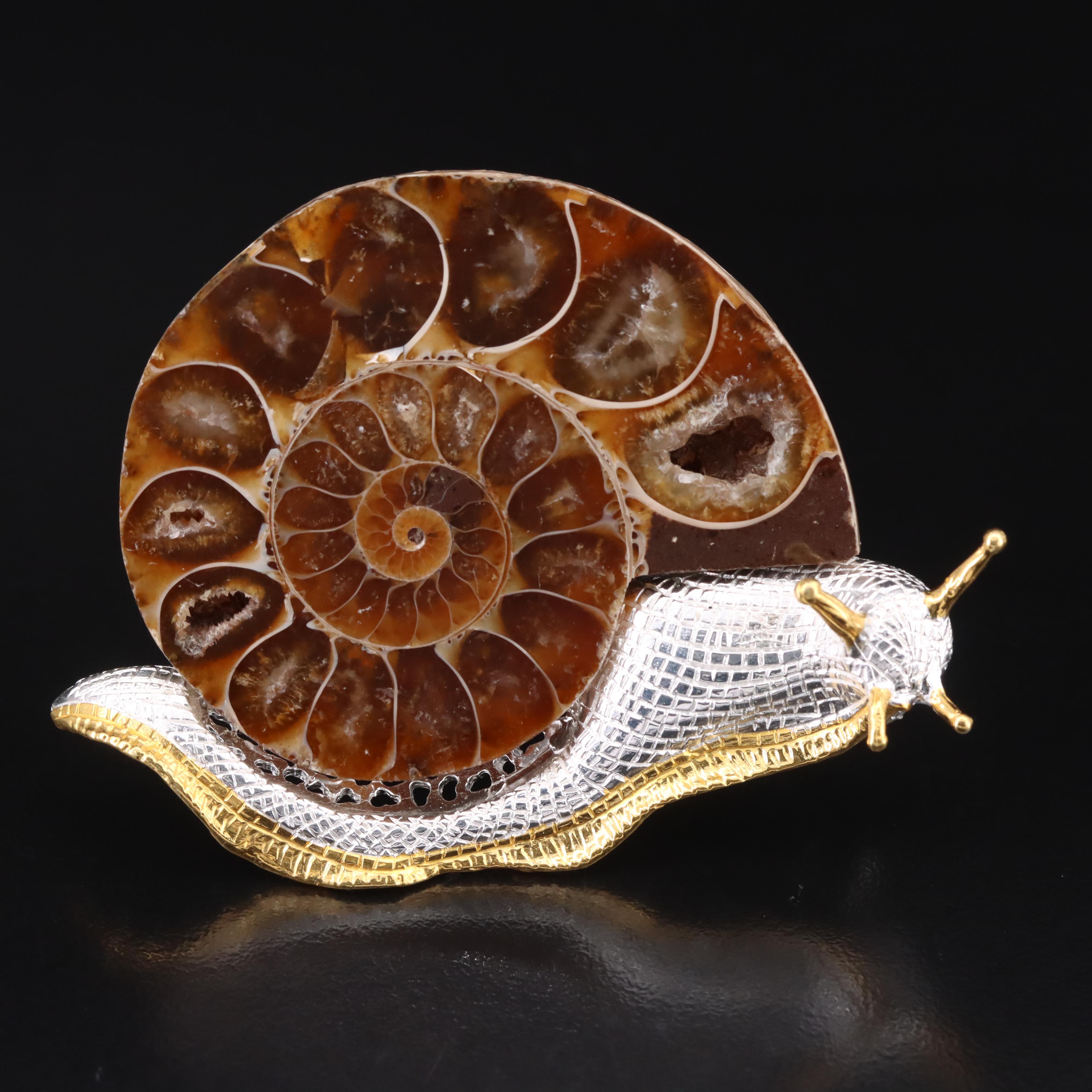 Sterling Ammonite Snail Brooch