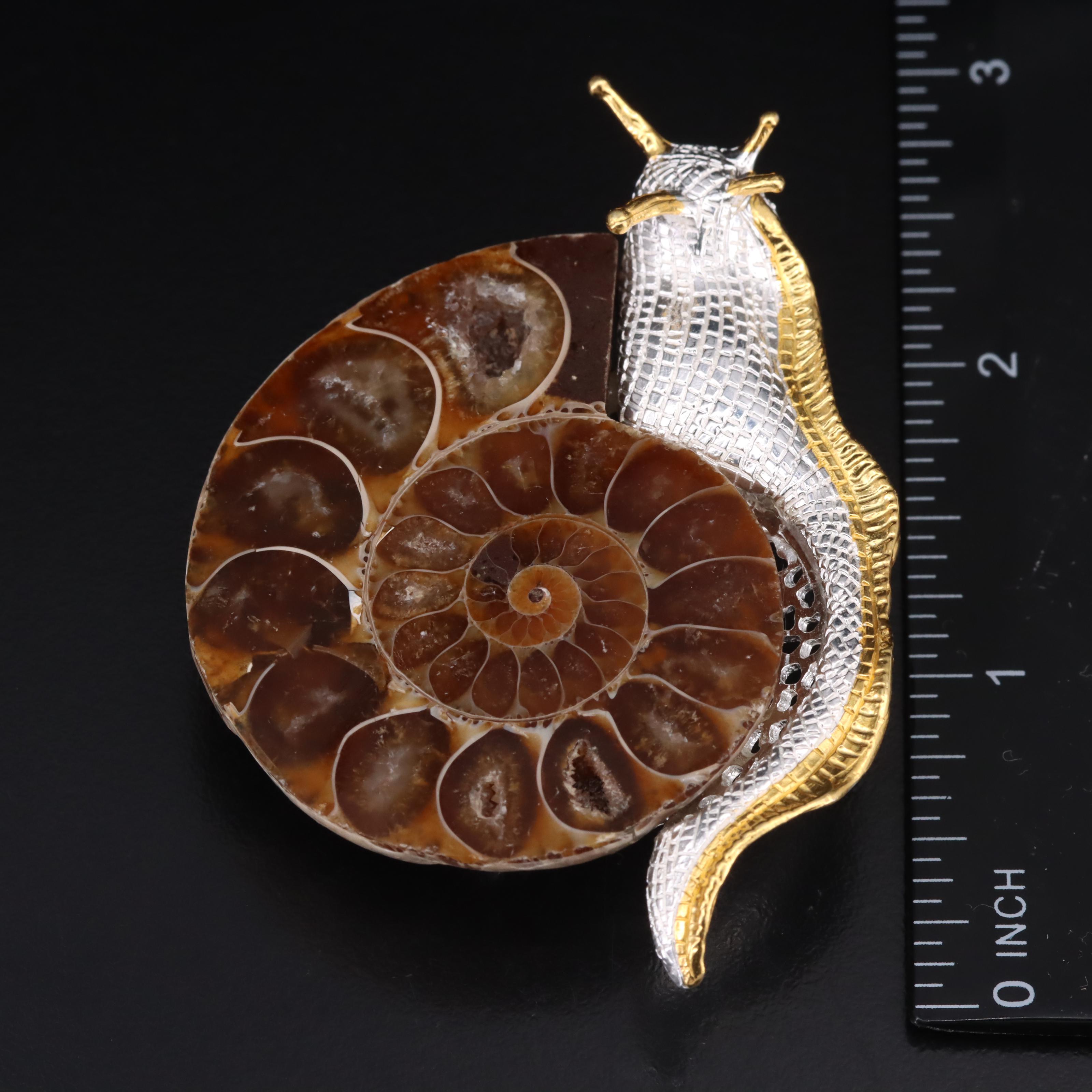Sterling Ammonite Snail Brooch