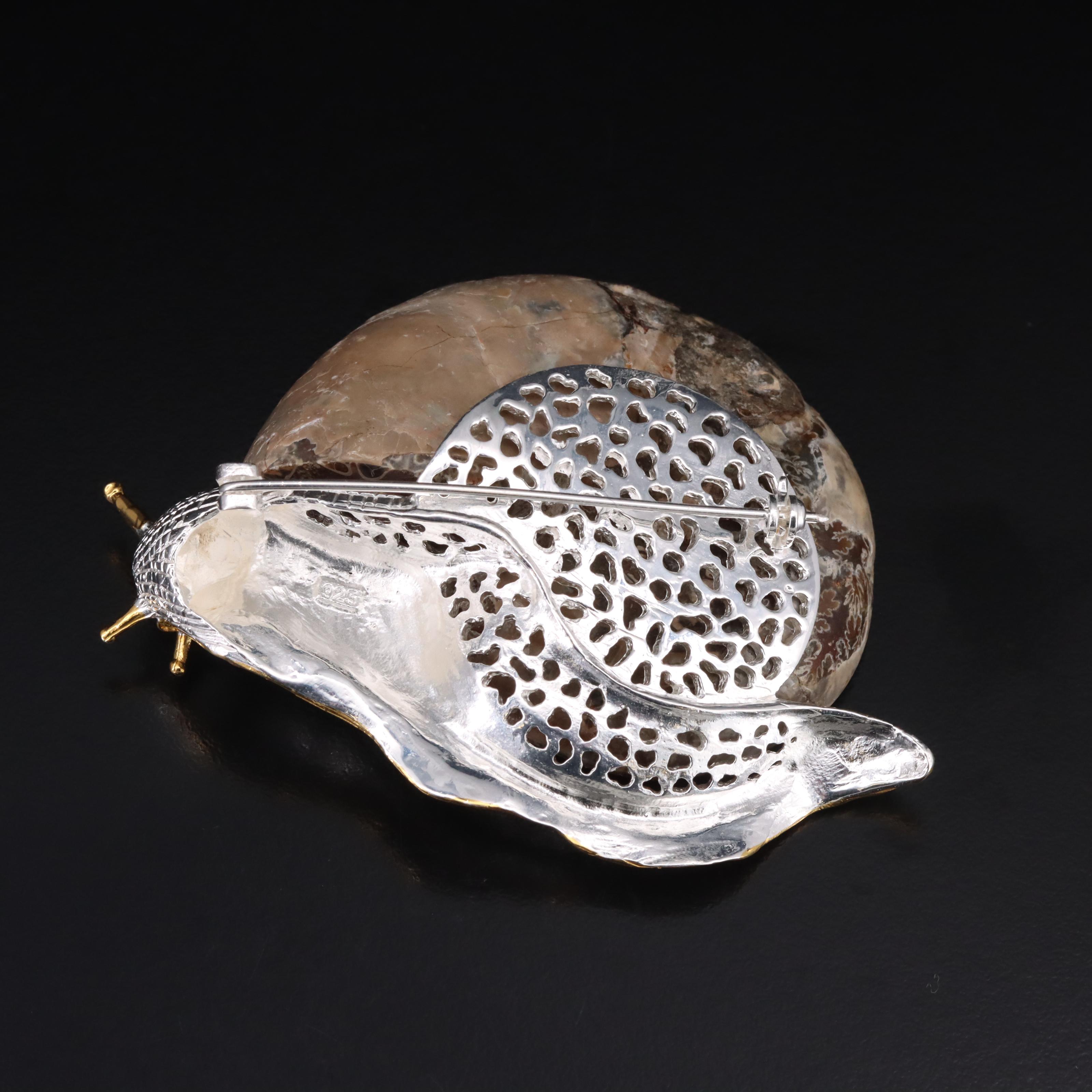 Sterling Ammonite Snail Brooch