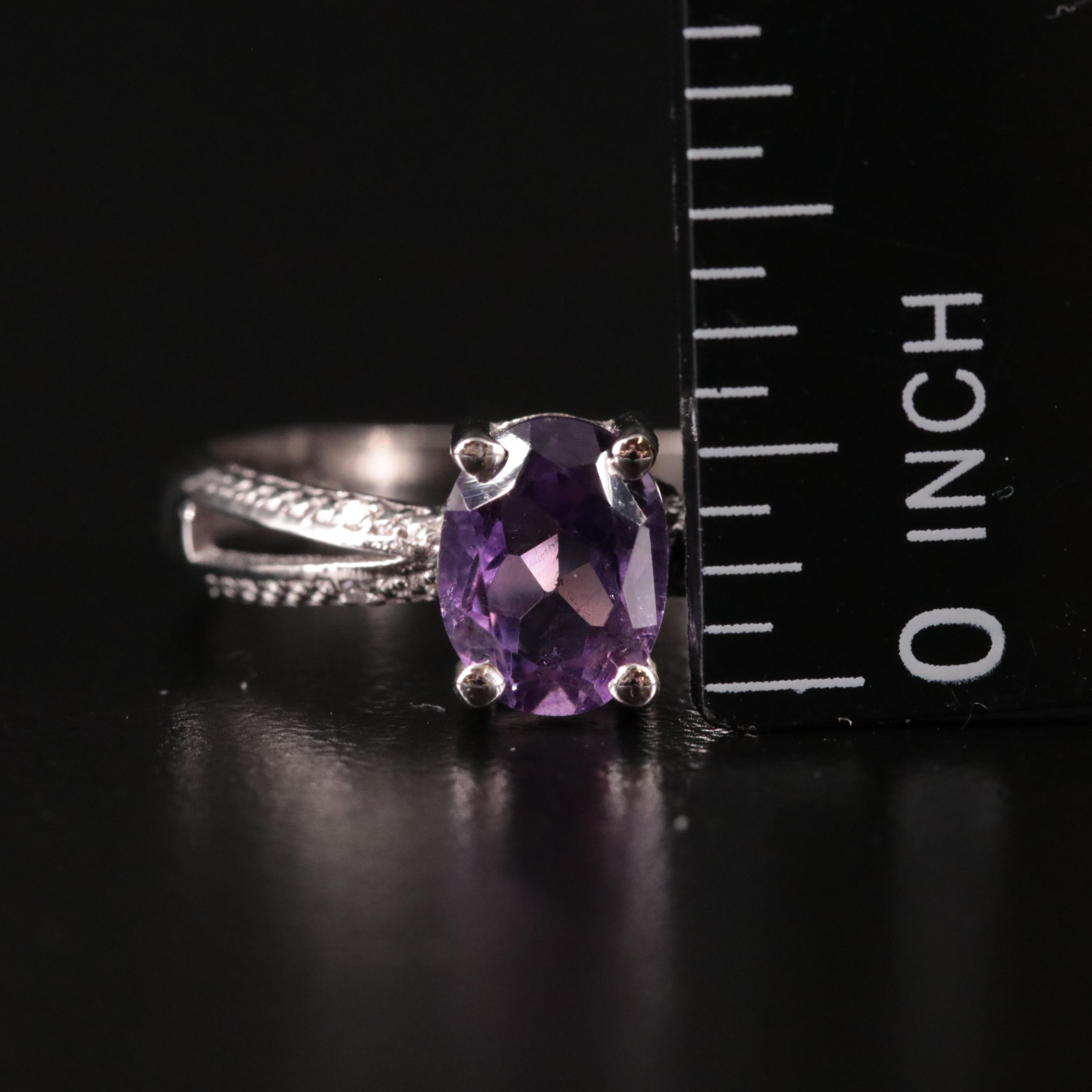 Sterling Amethyst and Diamond Ring