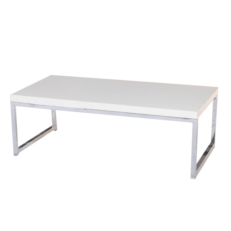Accent Trend Sourcing Modernist Style Chrome and White Laminate Coffee Table