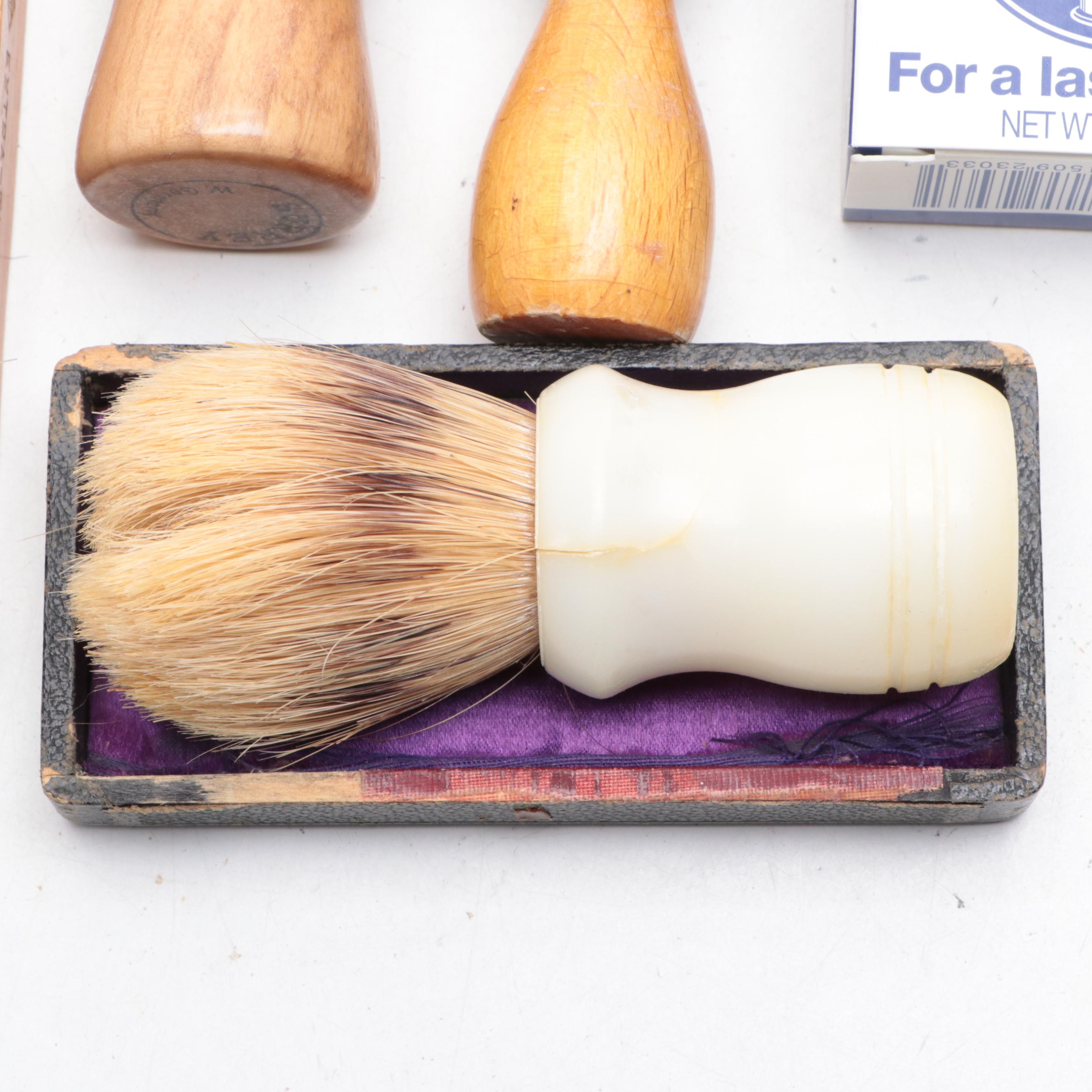 Lancasters Earthenware Shaving Mug with Other Razors and Grooming Tools