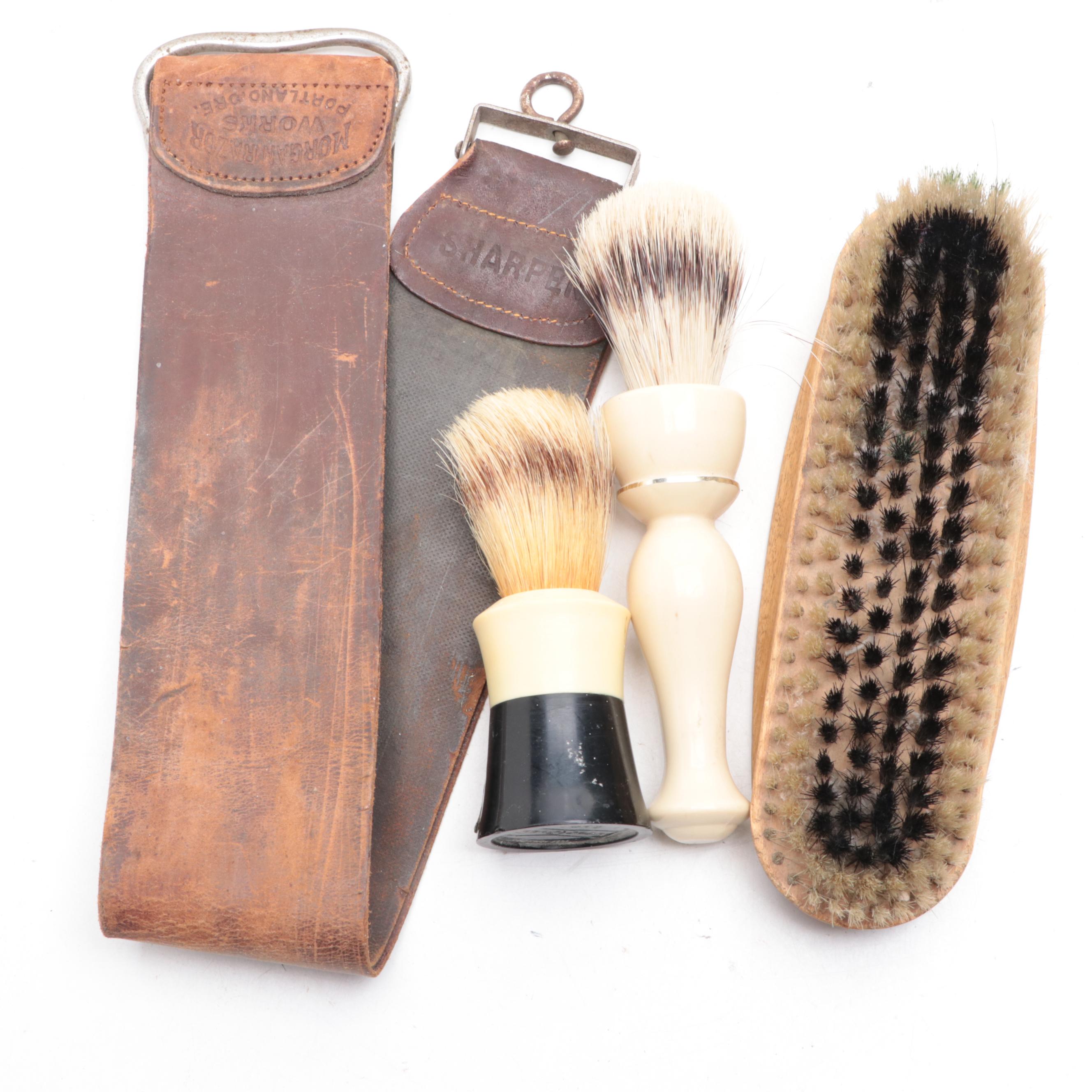 Lancasters Earthenware Shaving Mug with Other Razors and Grooming Tools