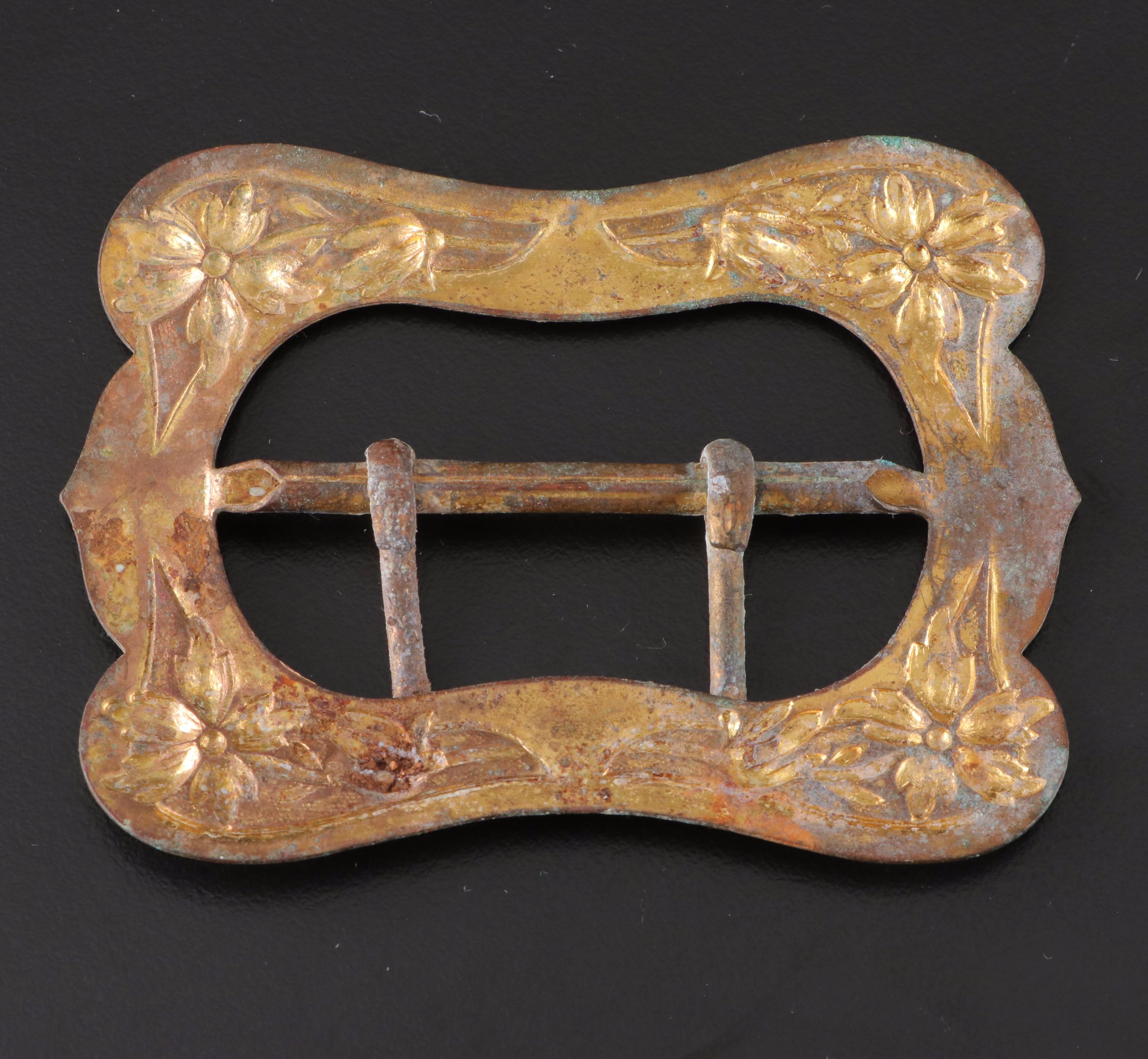 Victorian Era Metal Sash Buckle and Embellished Brooch