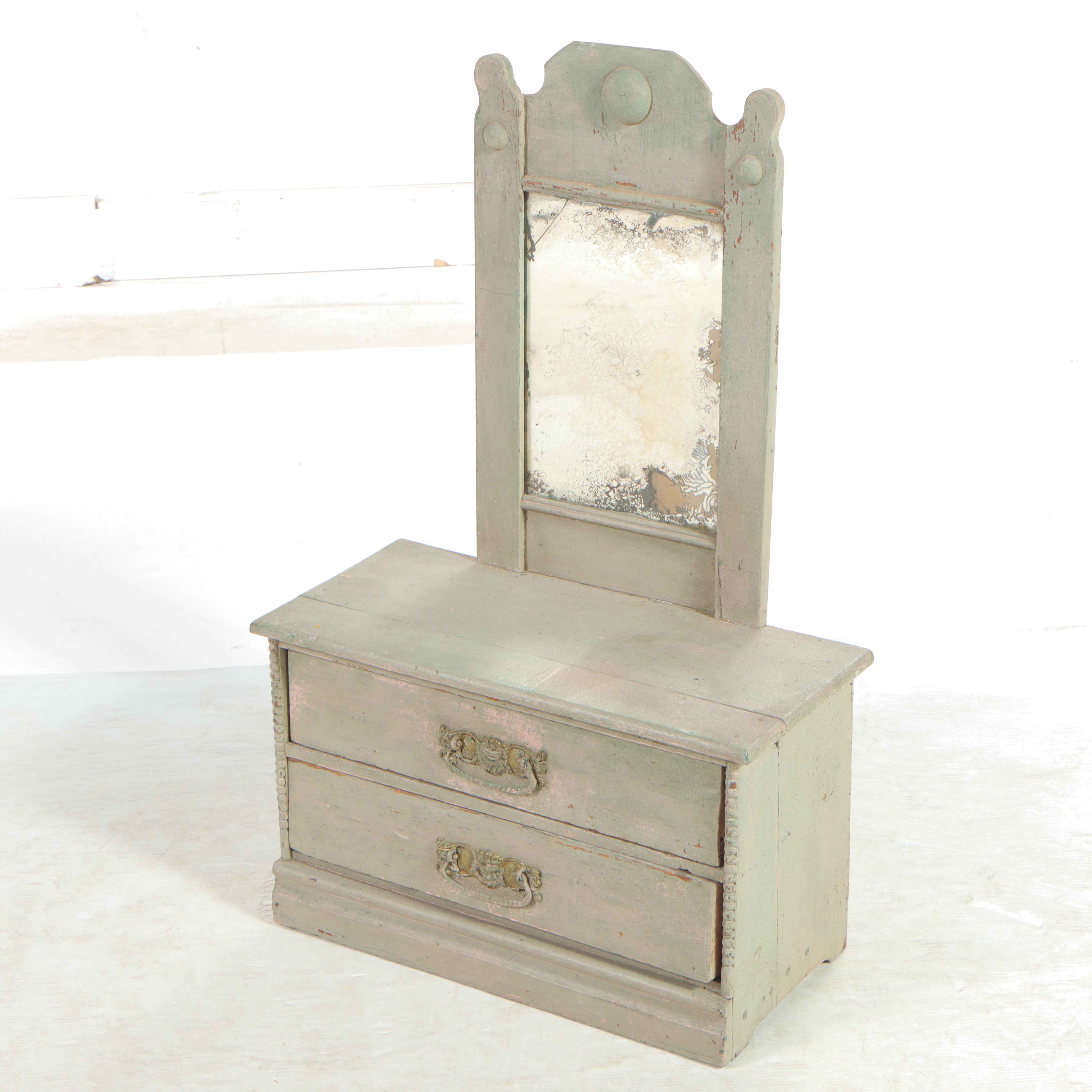 American Primitive Style Painted Wood Miniature Vanity and Two-Drawer Dresser