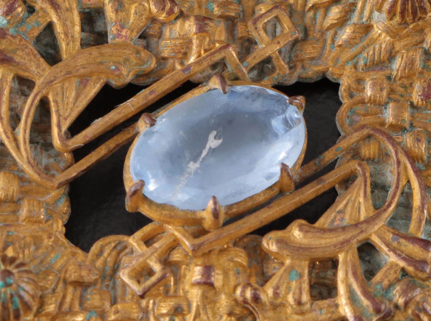 Victorian Era Metal Sash Buckle and Embellished Brooch