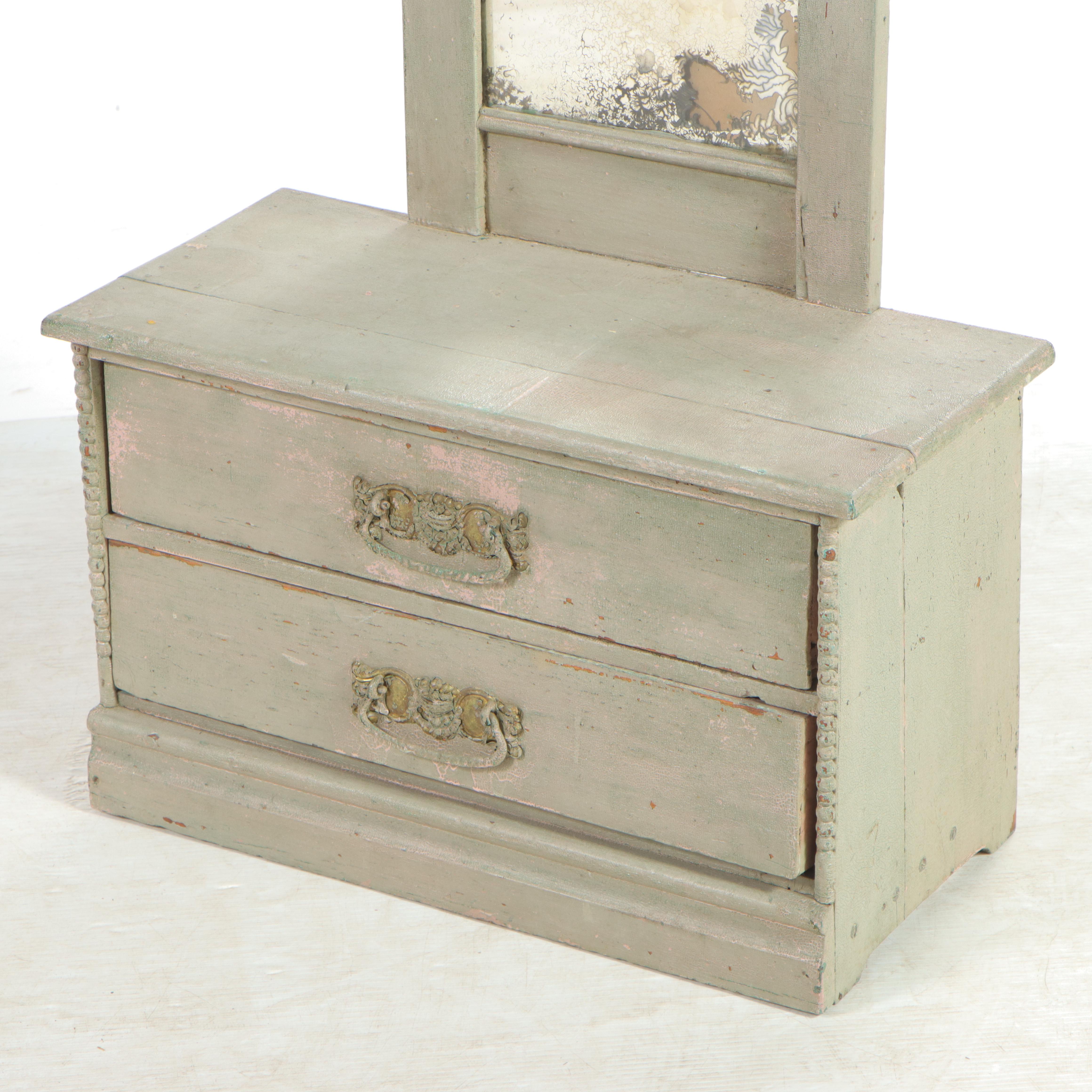 American Primitive Style Painted Wood Miniature Vanity and Two-Drawer Dresser