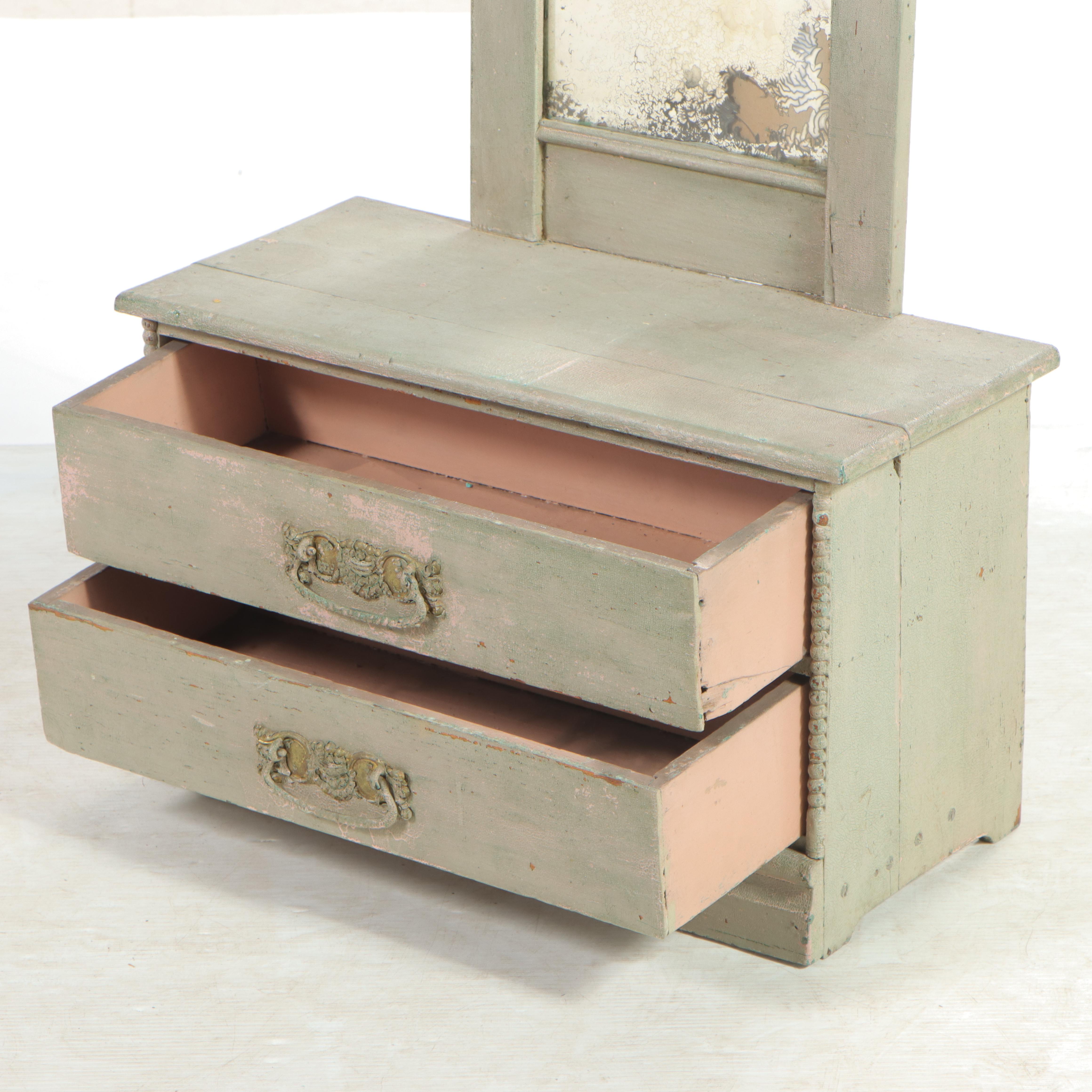 American Primitive Style Painted Wood Miniature Vanity and Two-Drawer Dresser