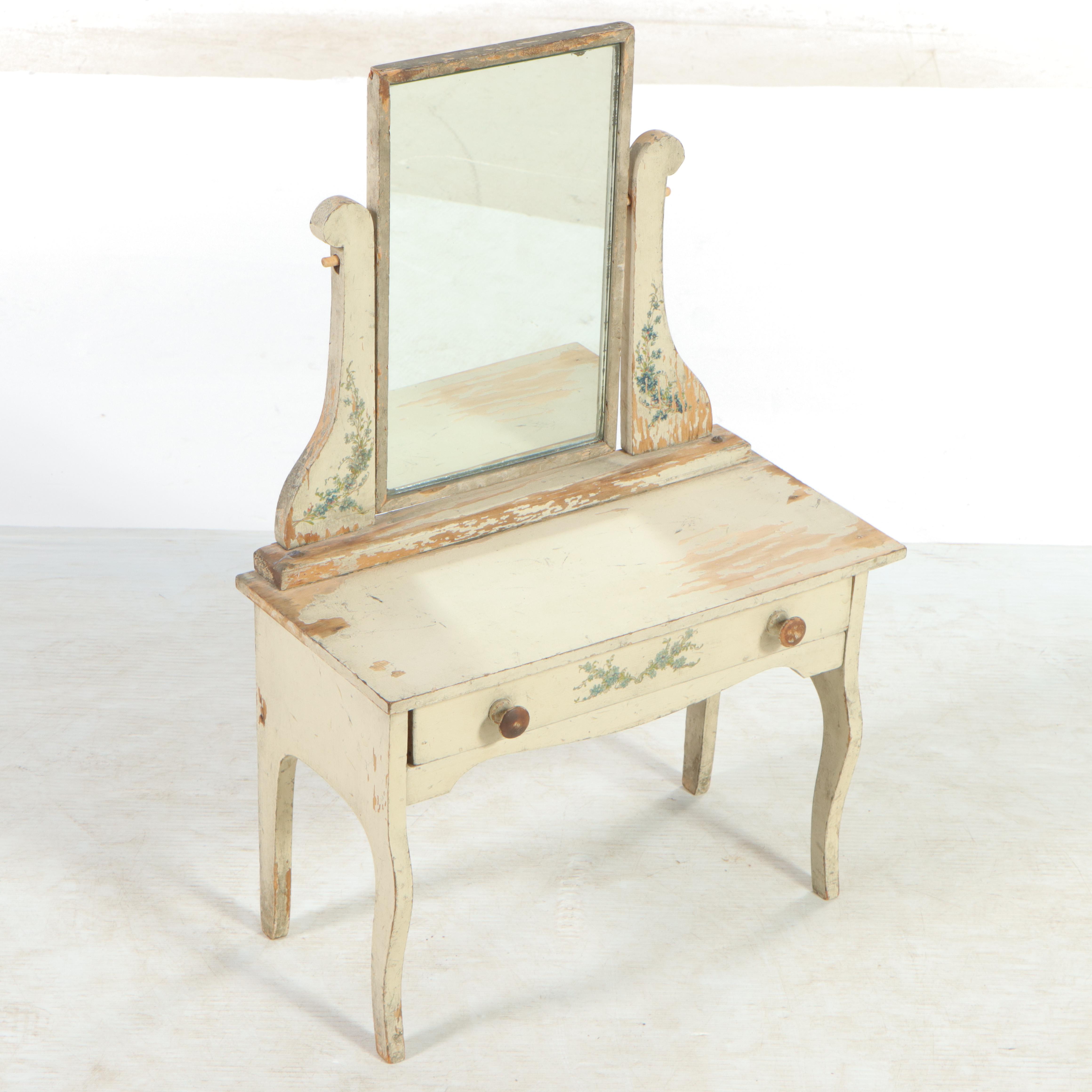 American Primitive Style Painted Wood Miniature Vanity and Two-Drawer Dresser