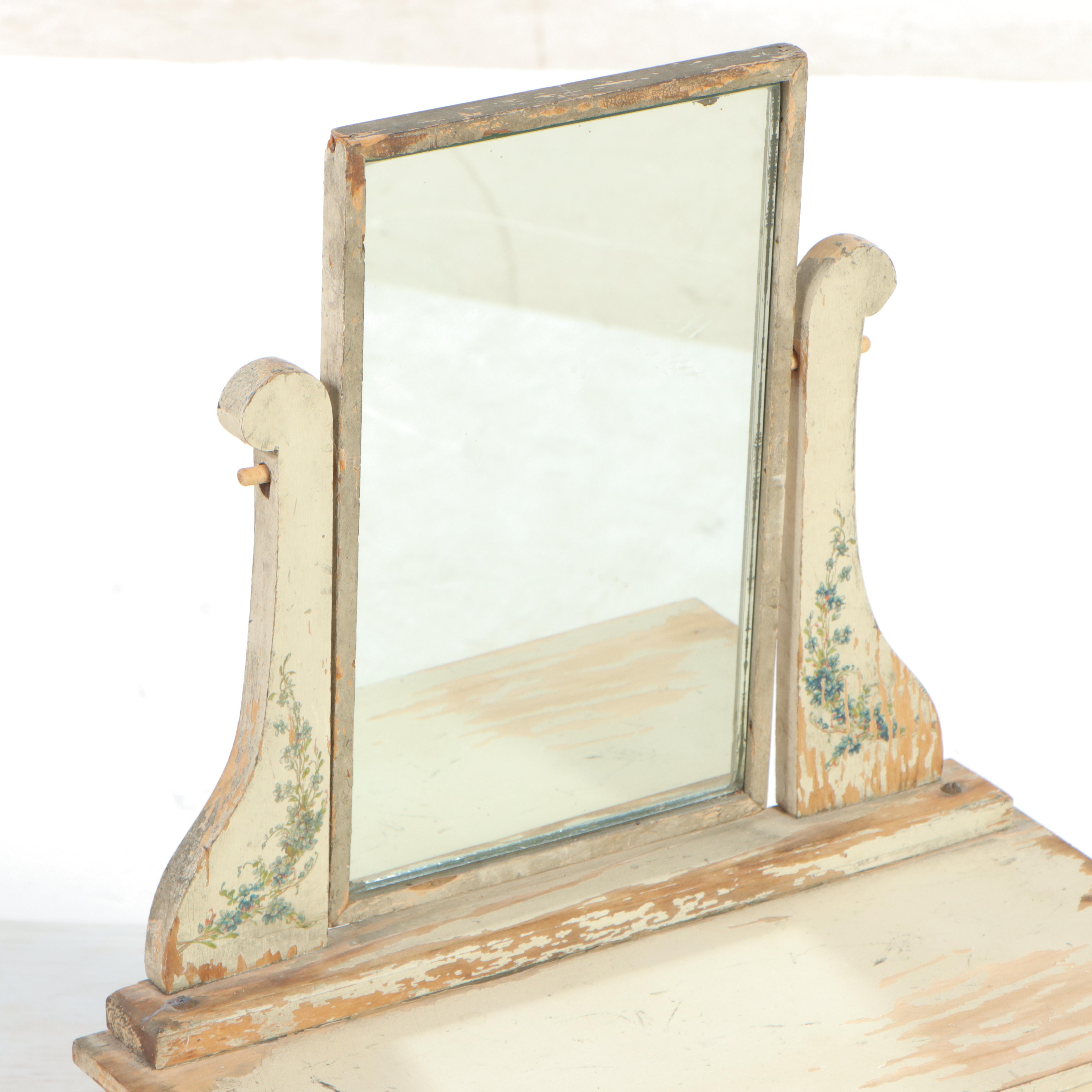 American Primitive Style Painted Wood Miniature Vanity and Two-Drawer Dresser