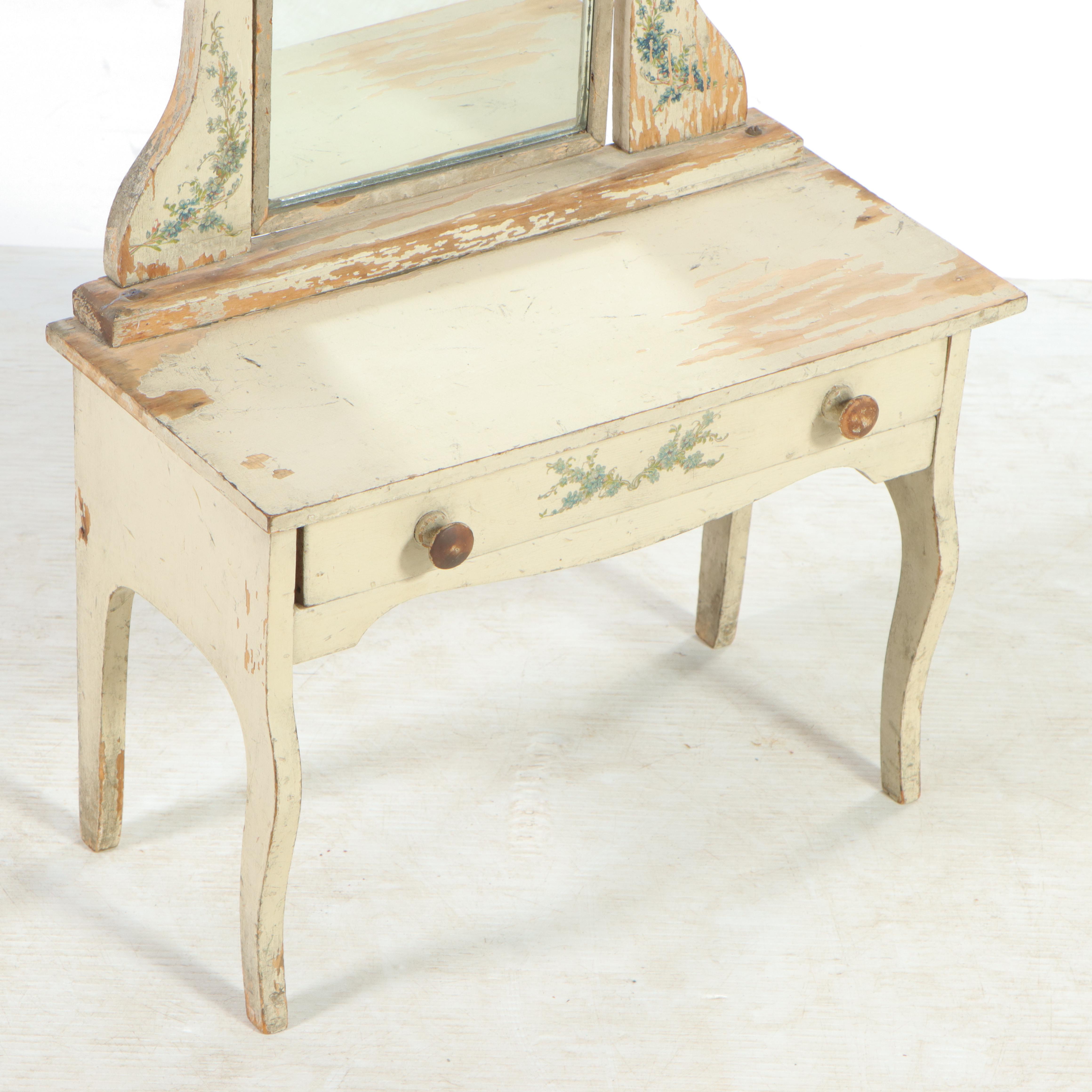 American Primitive Style Painted Wood Miniature Vanity and Two-Drawer Dresser