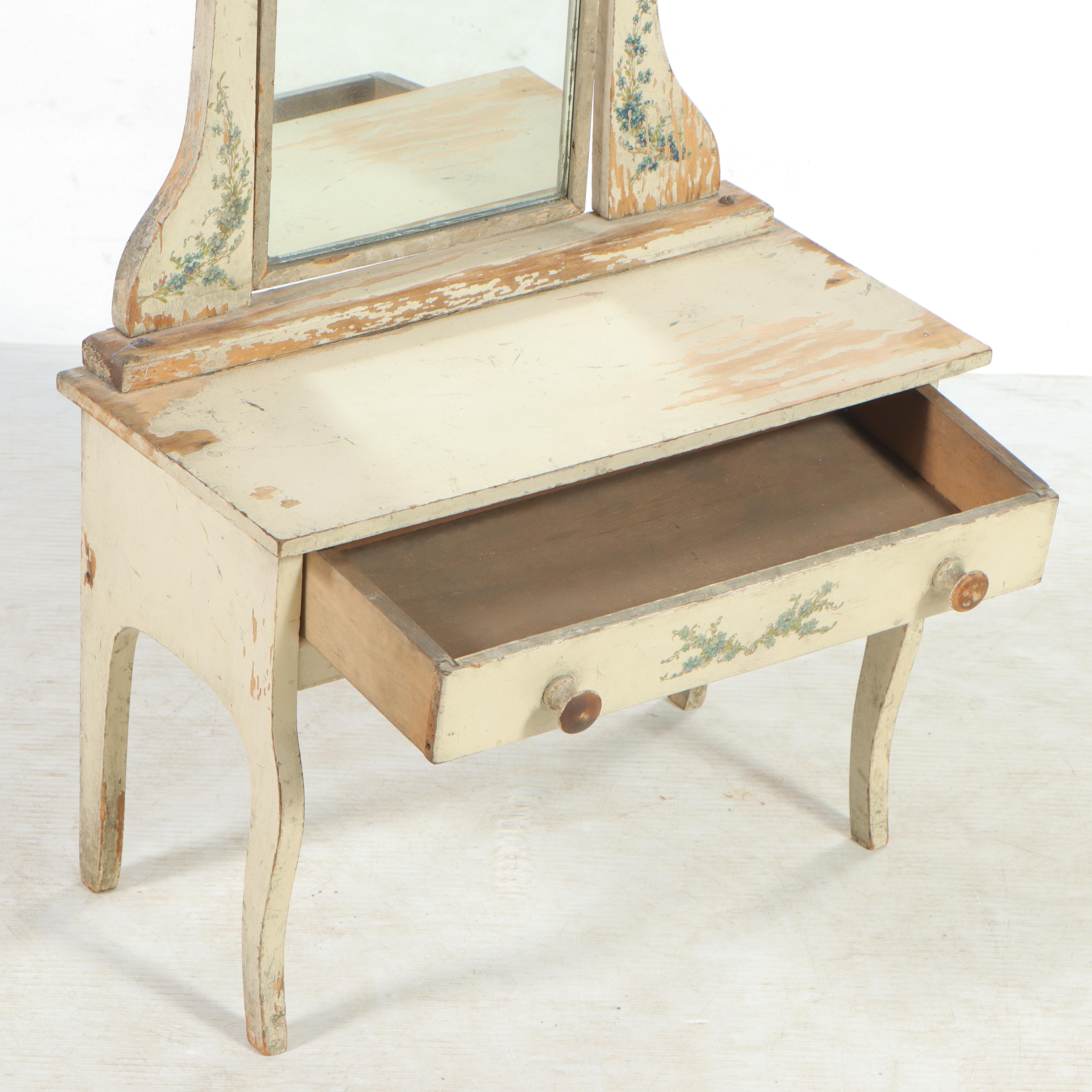 American Primitive Style Painted Wood Miniature Vanity and Two-Drawer Dresser