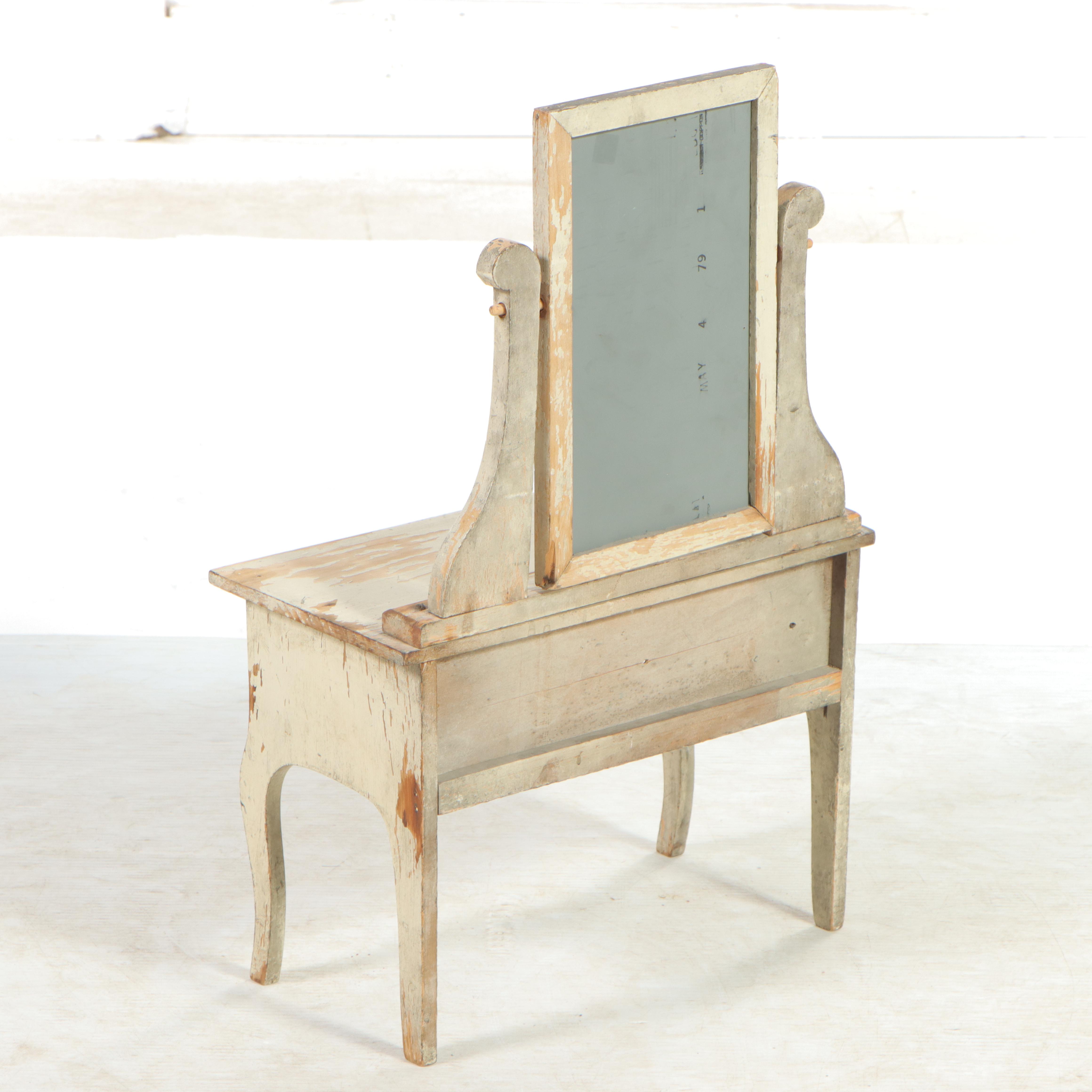 American Primitive Style Painted Wood Miniature Vanity and Two-Drawer Dresser