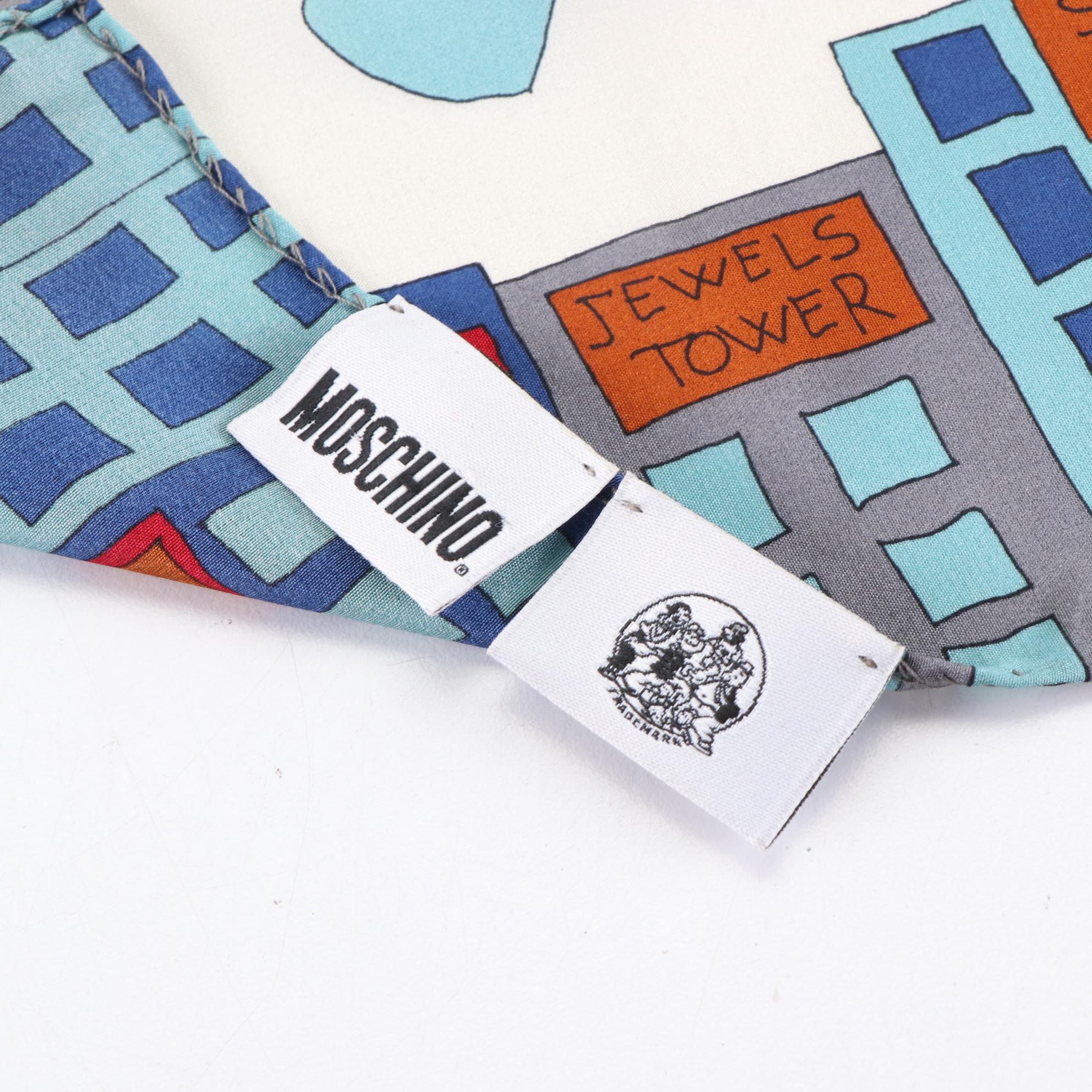 Moschino "Ooh Popeye" Scarf in Silk with Popeye and Olive Oyl