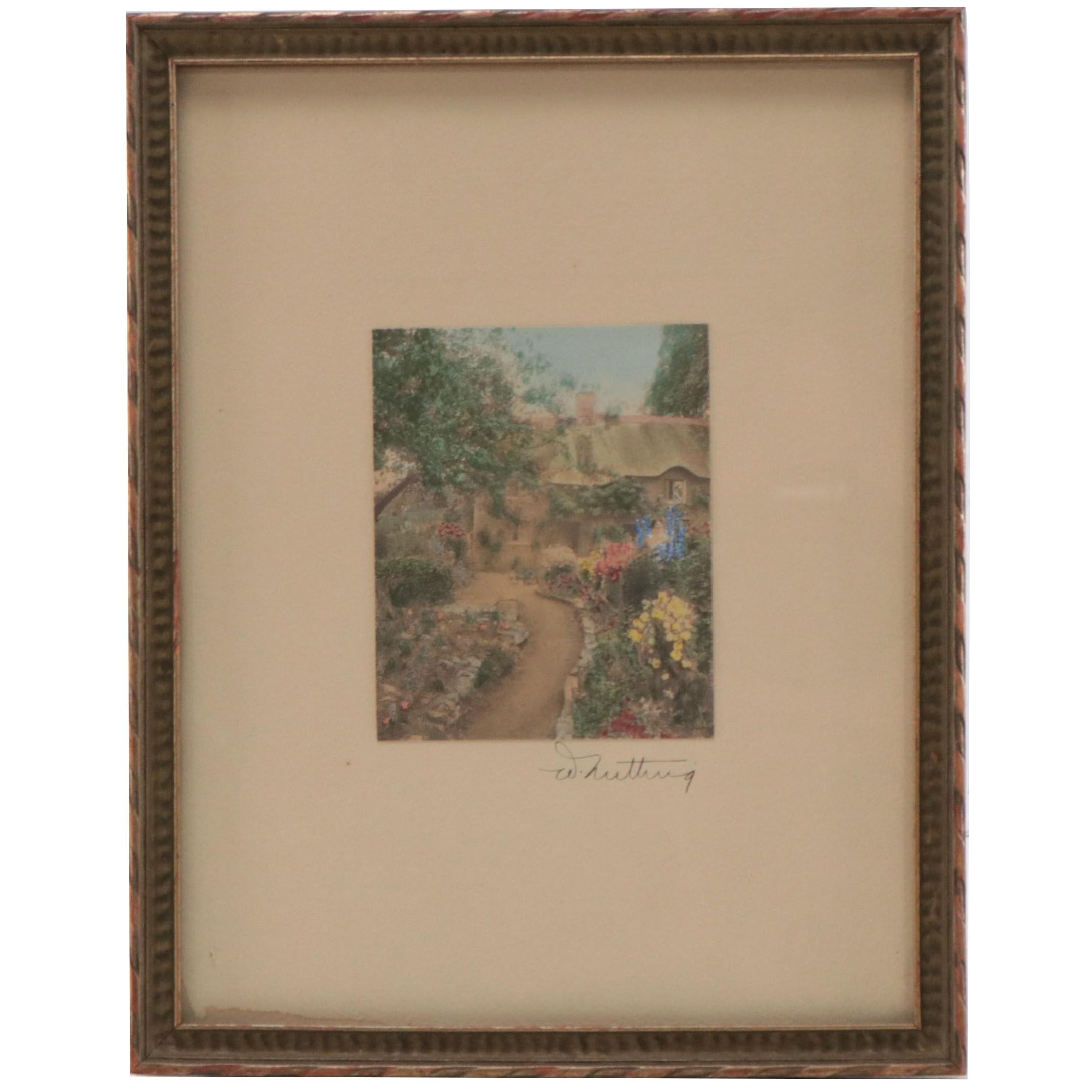 Wallace Nutting Hand-Colored Photograph of a Cottage Garden