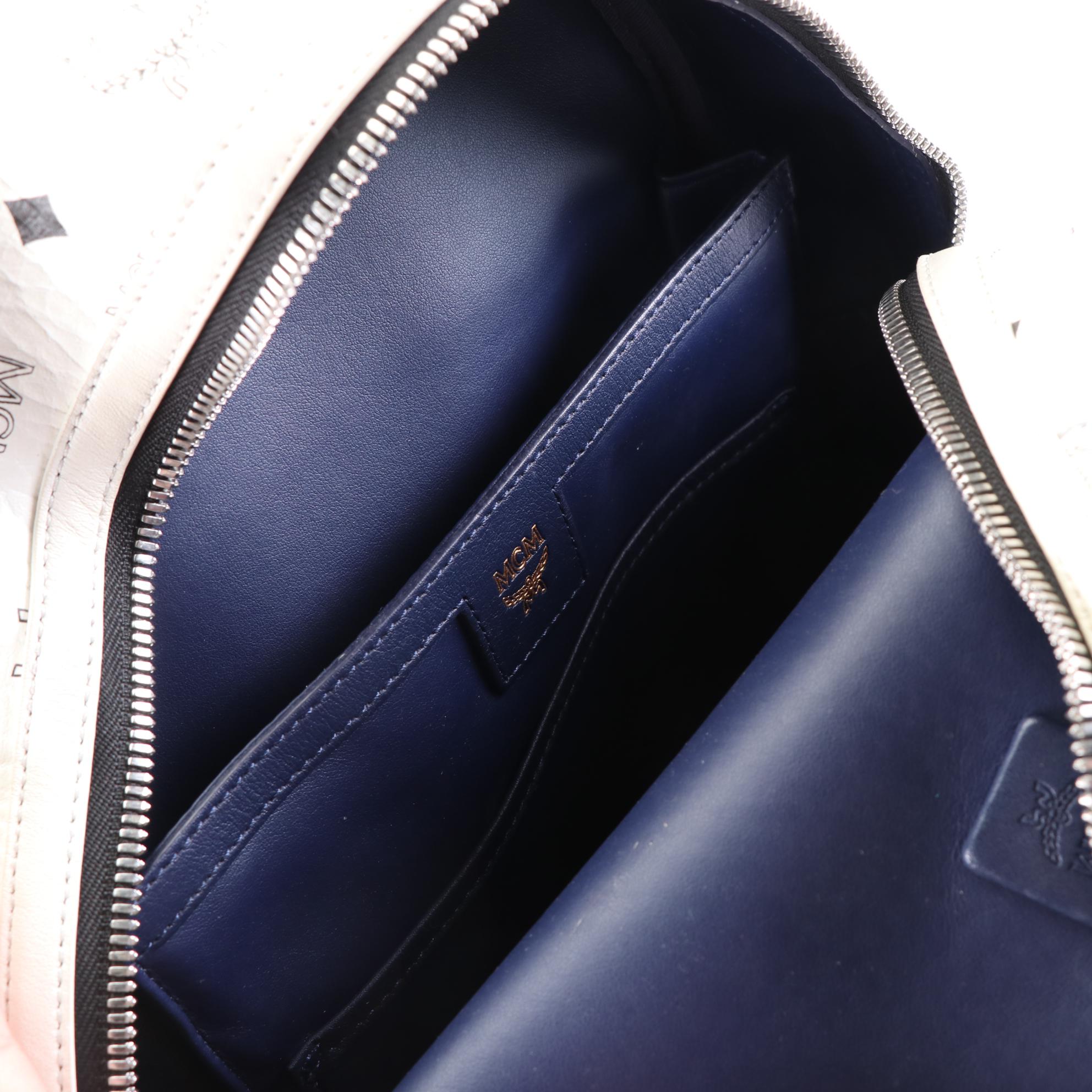 MCM Backpack in White Visetos and Black Leather