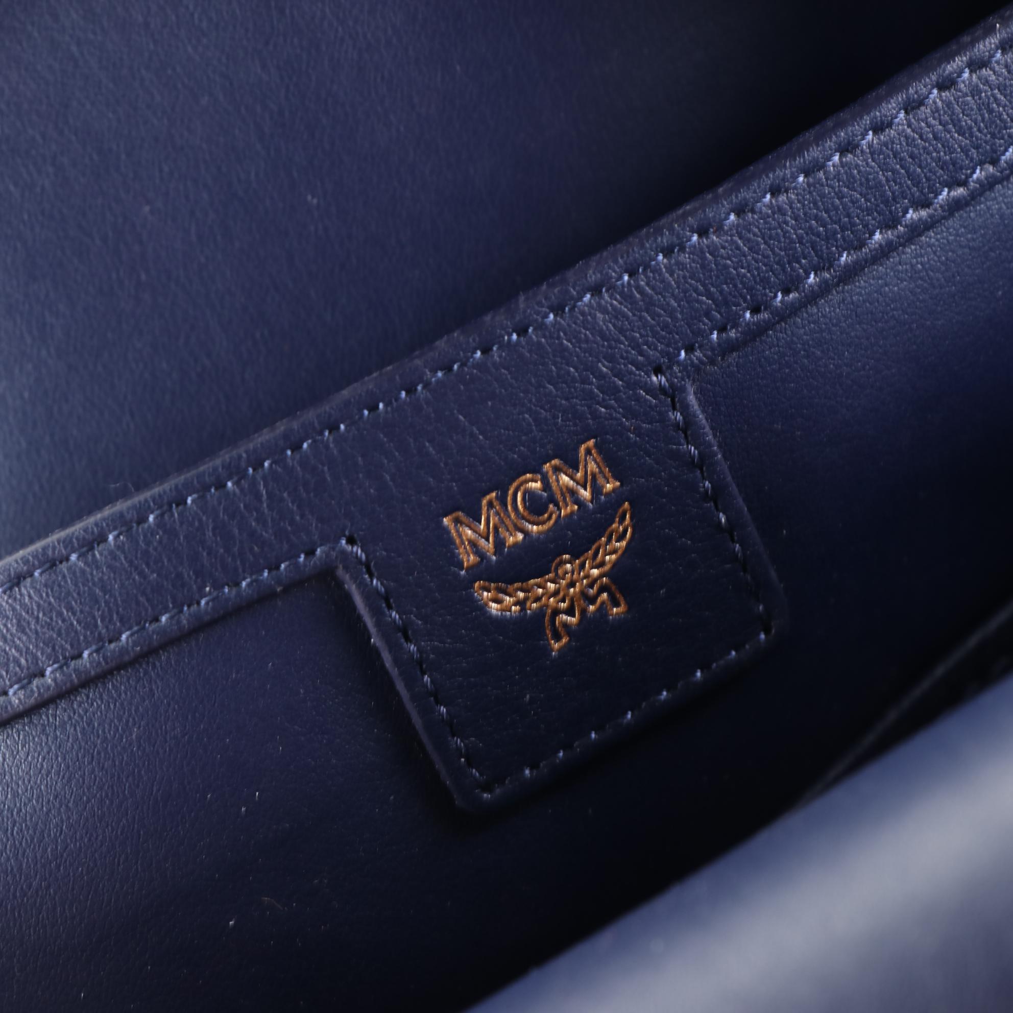 MCM Backpack in White Visetos and Black Leather