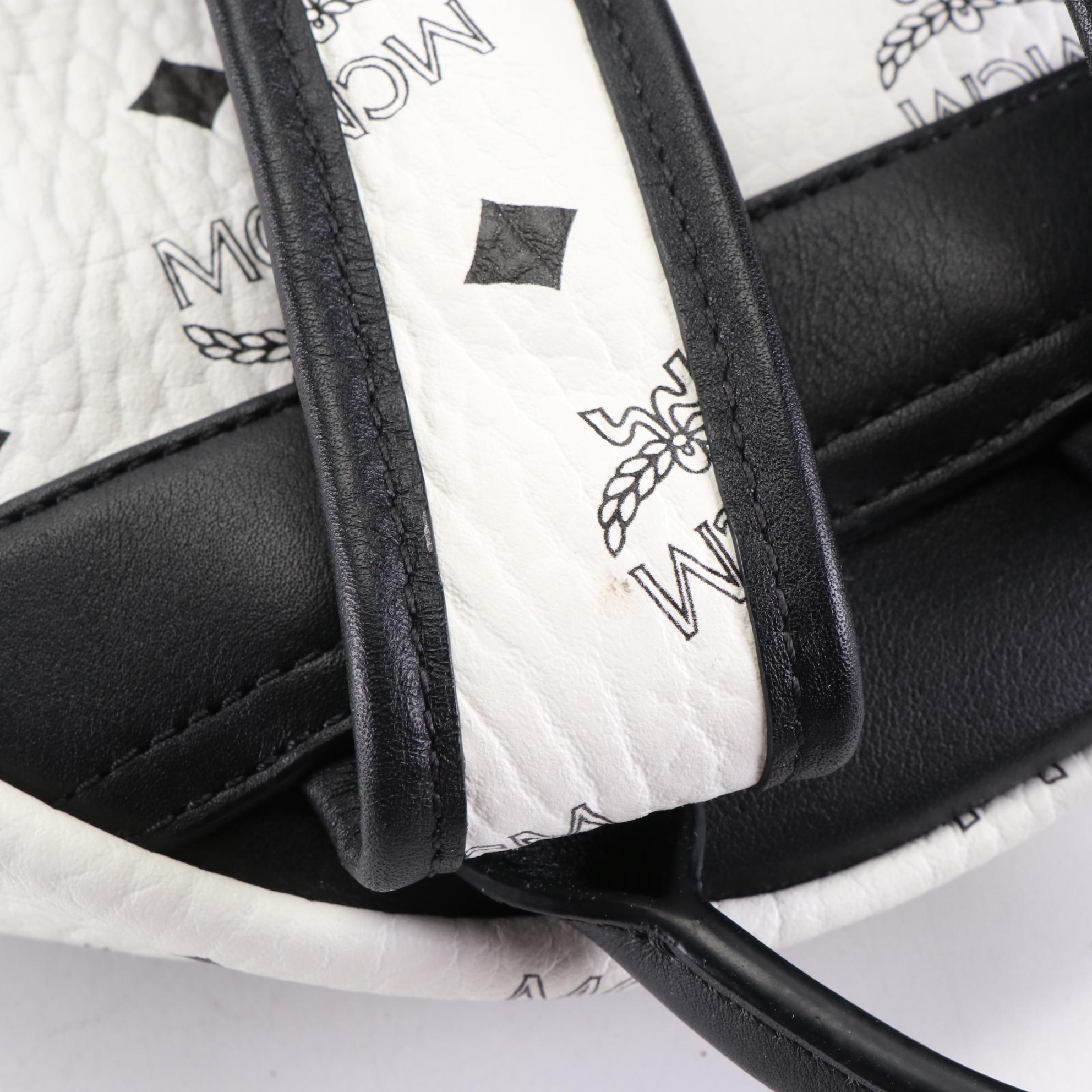 MCM Backpack in White Visetos and Black Leather