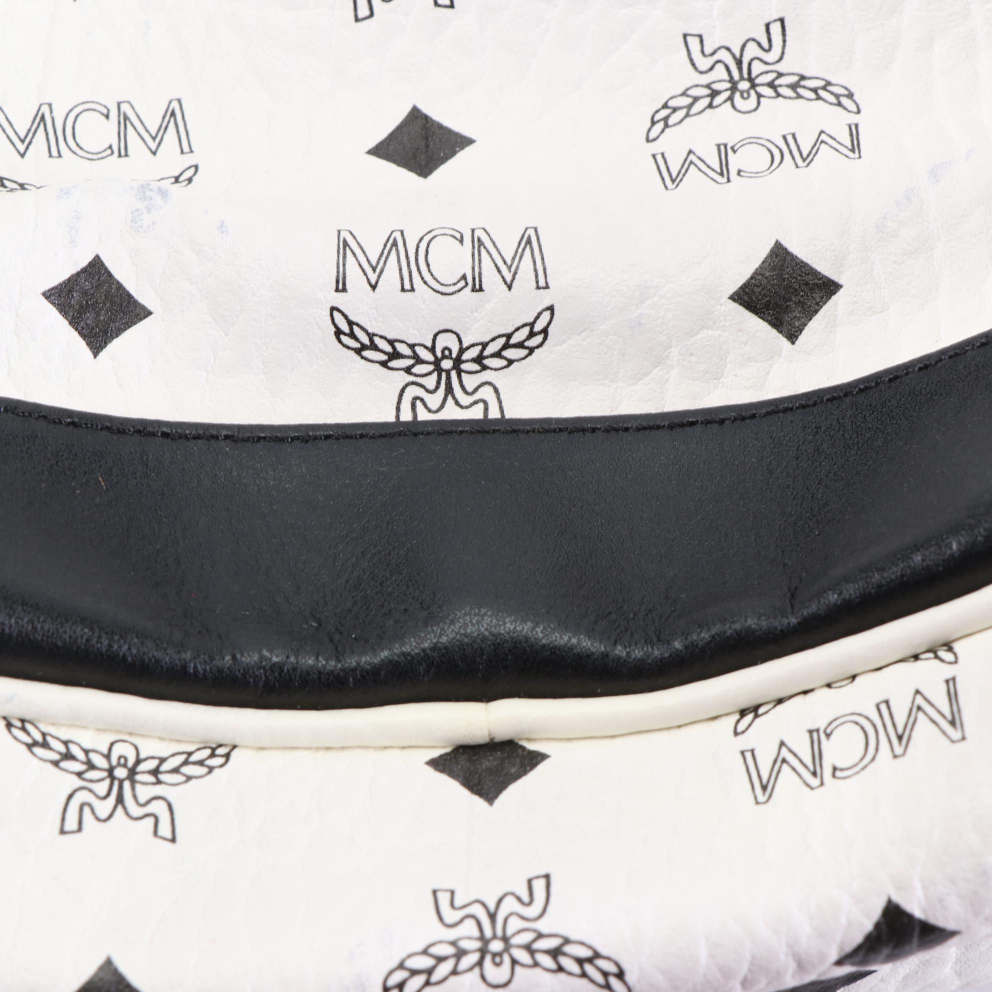 MCM Backpack in White Visetos and Black Leather