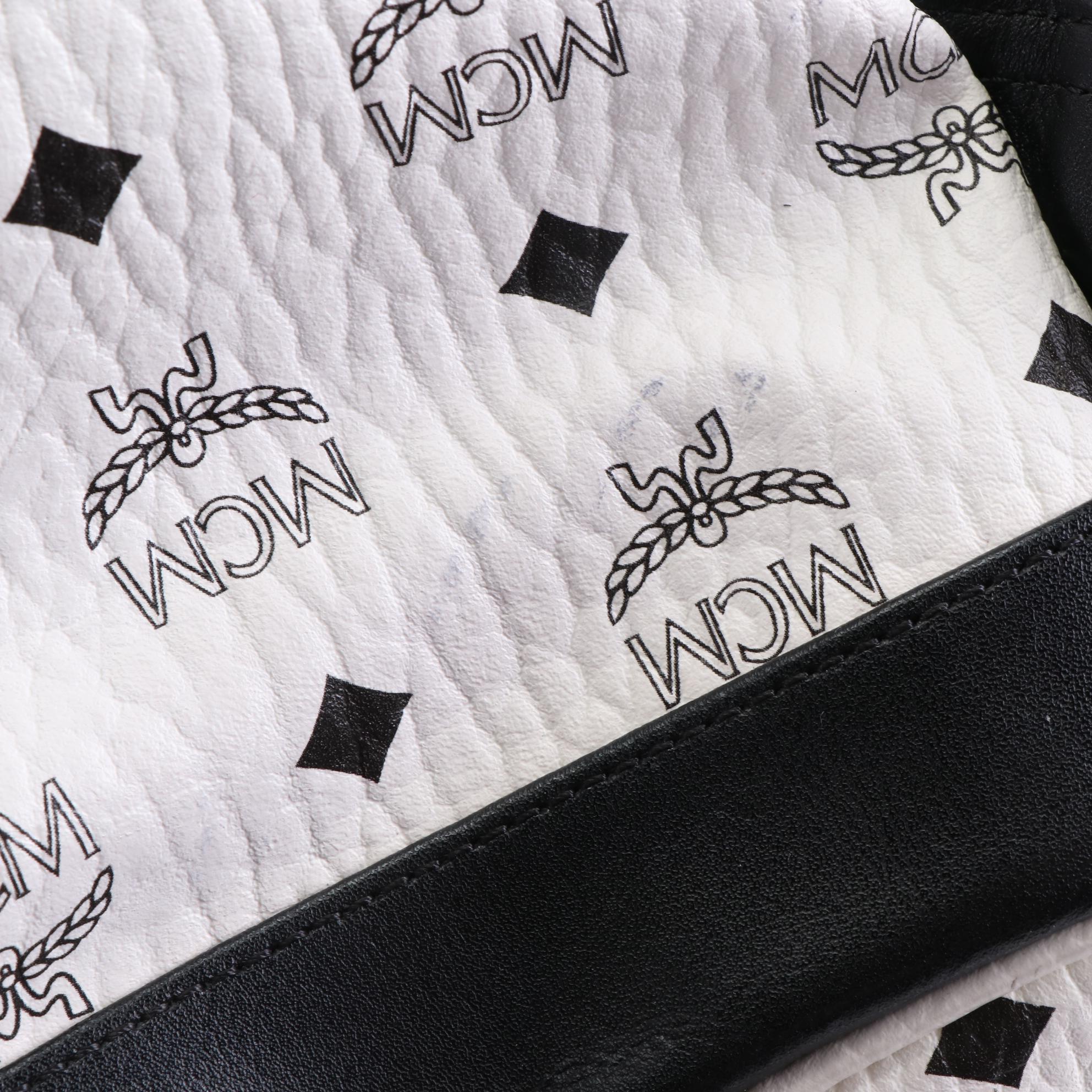 MCM Backpack in White Visetos and Black Leather