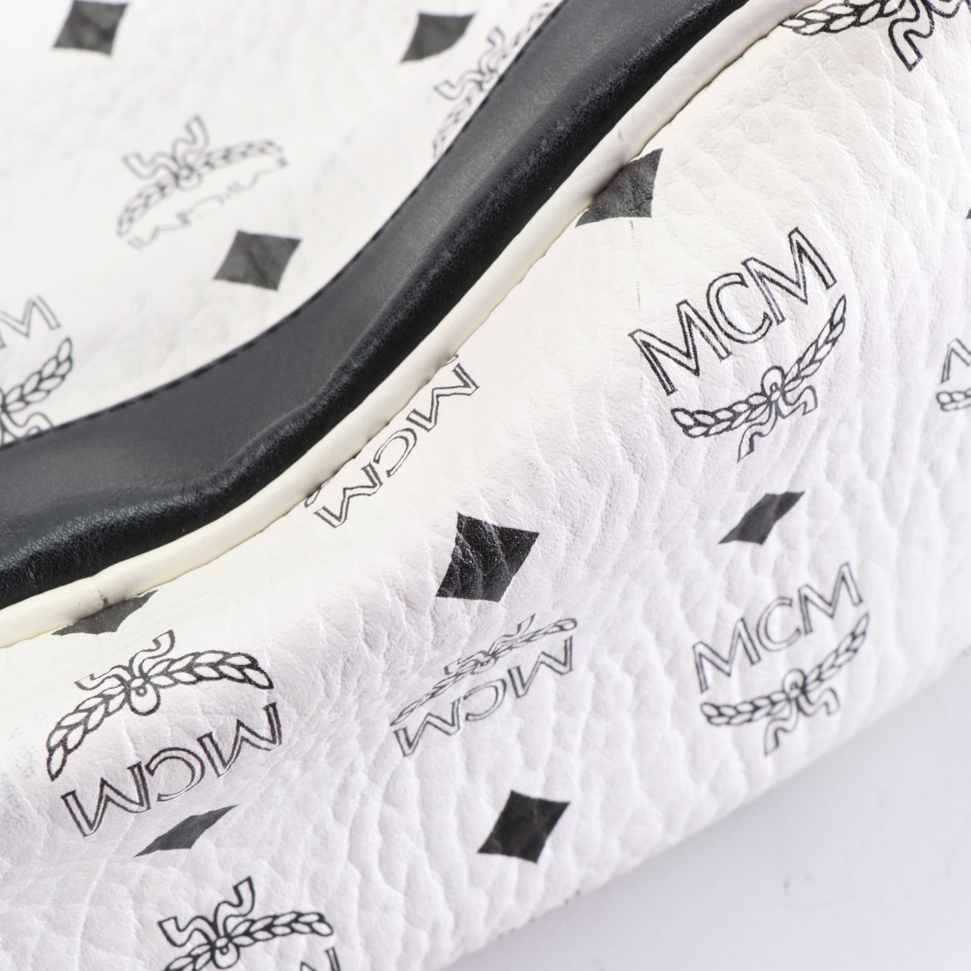 MCM Backpack in White Visetos and Black Leather