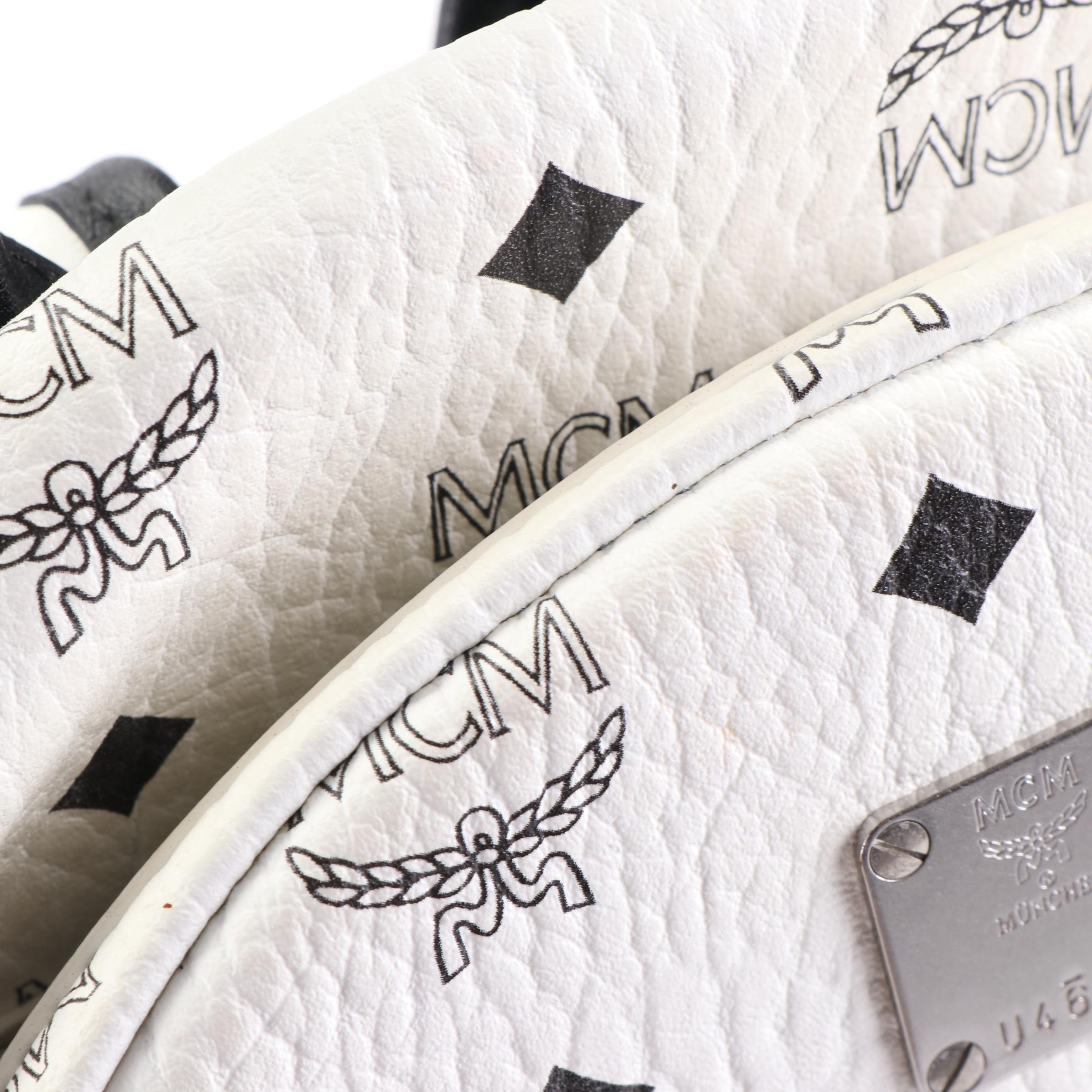 MCM Backpack in White Visetos and Black Leather