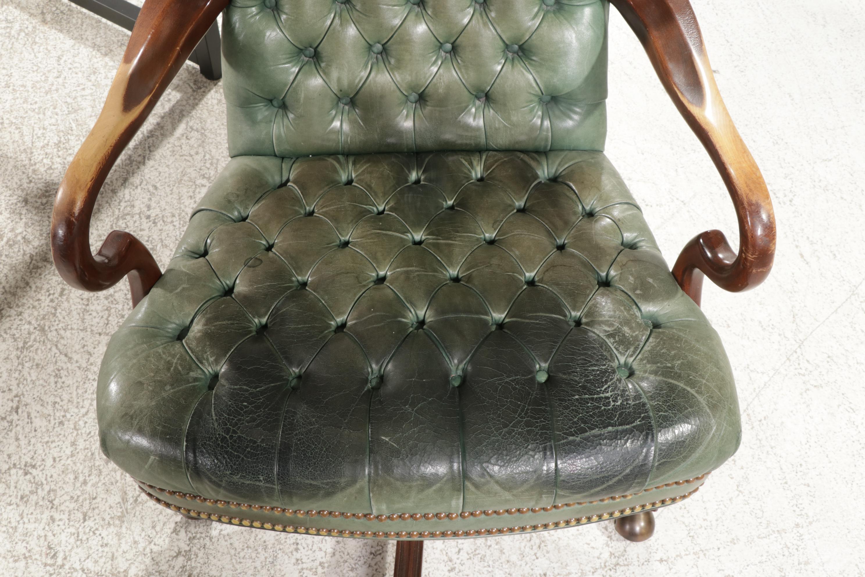 Ethan Allen Georgian Style Leather Office Chair with Contemporary Desk