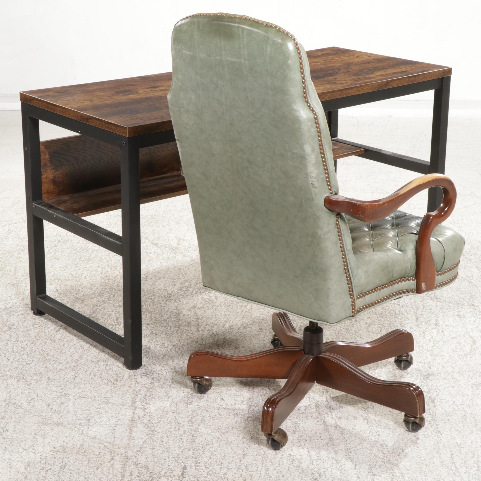 Ethan Allen Georgian Style Leather Office Chair with Contemporary Desk