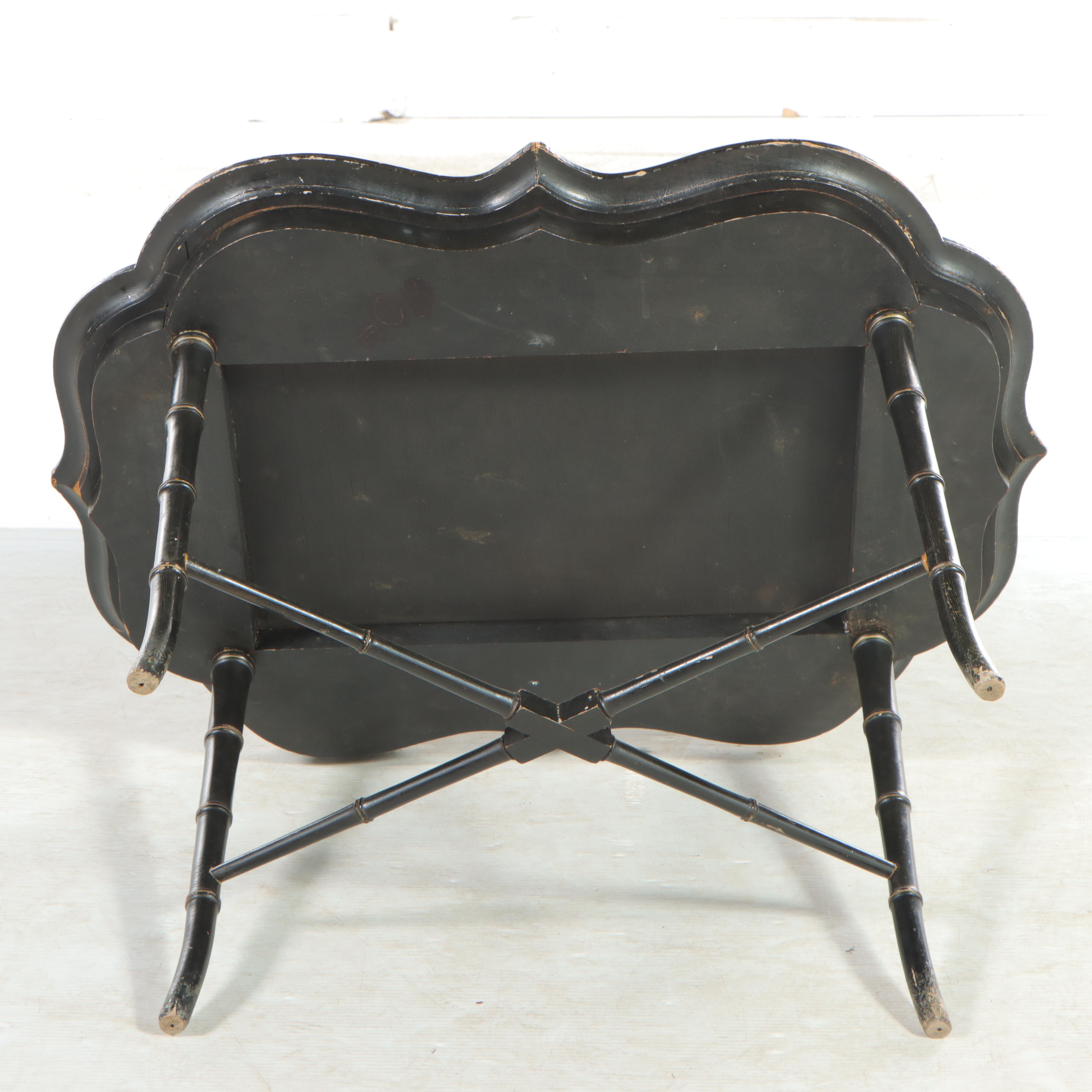 Victorian Papier-mâché Tray on Stand Coffee Table, 19th Century and Adapted