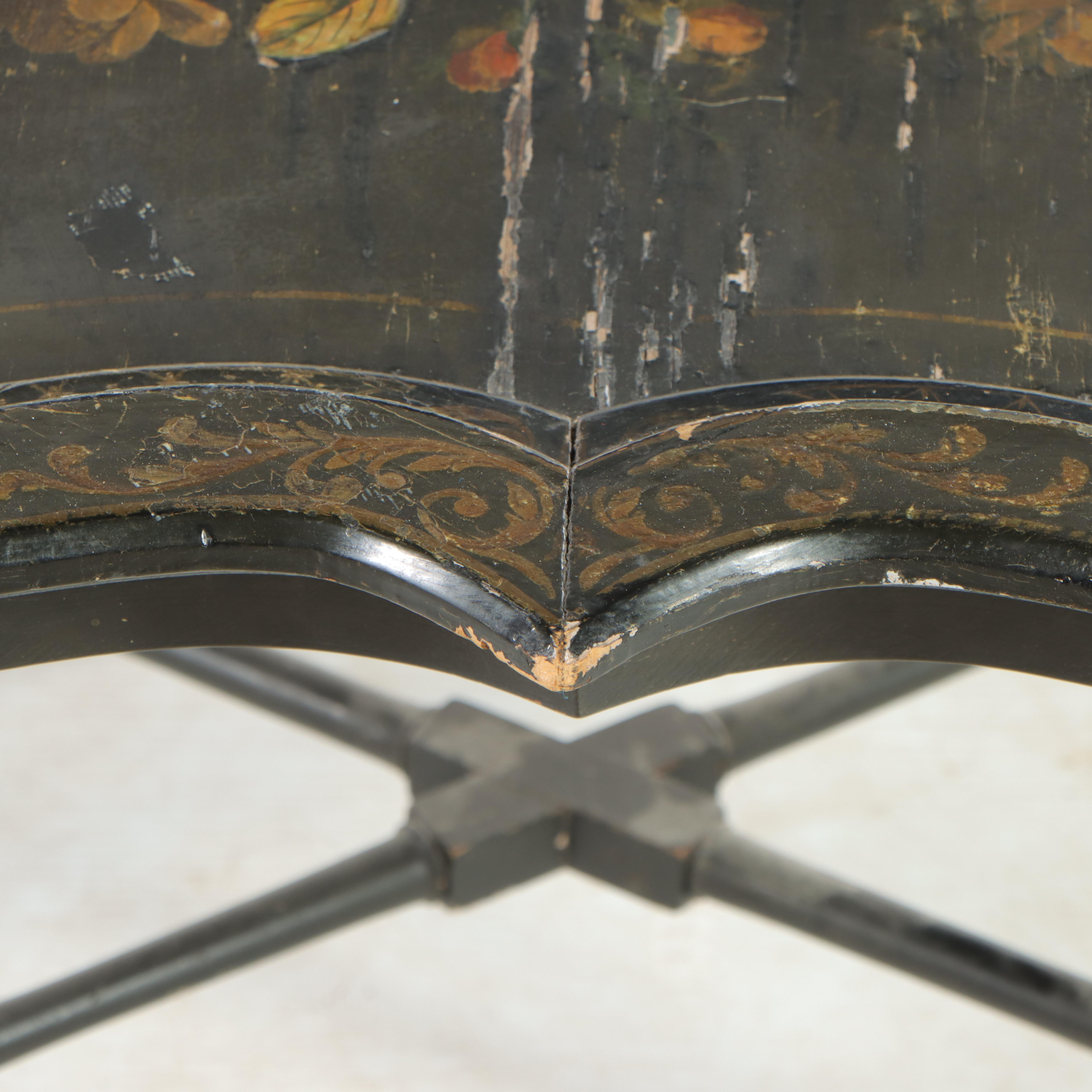 Victorian Papier-mâché Tray on Stand Coffee Table, 19th Century and Adapted