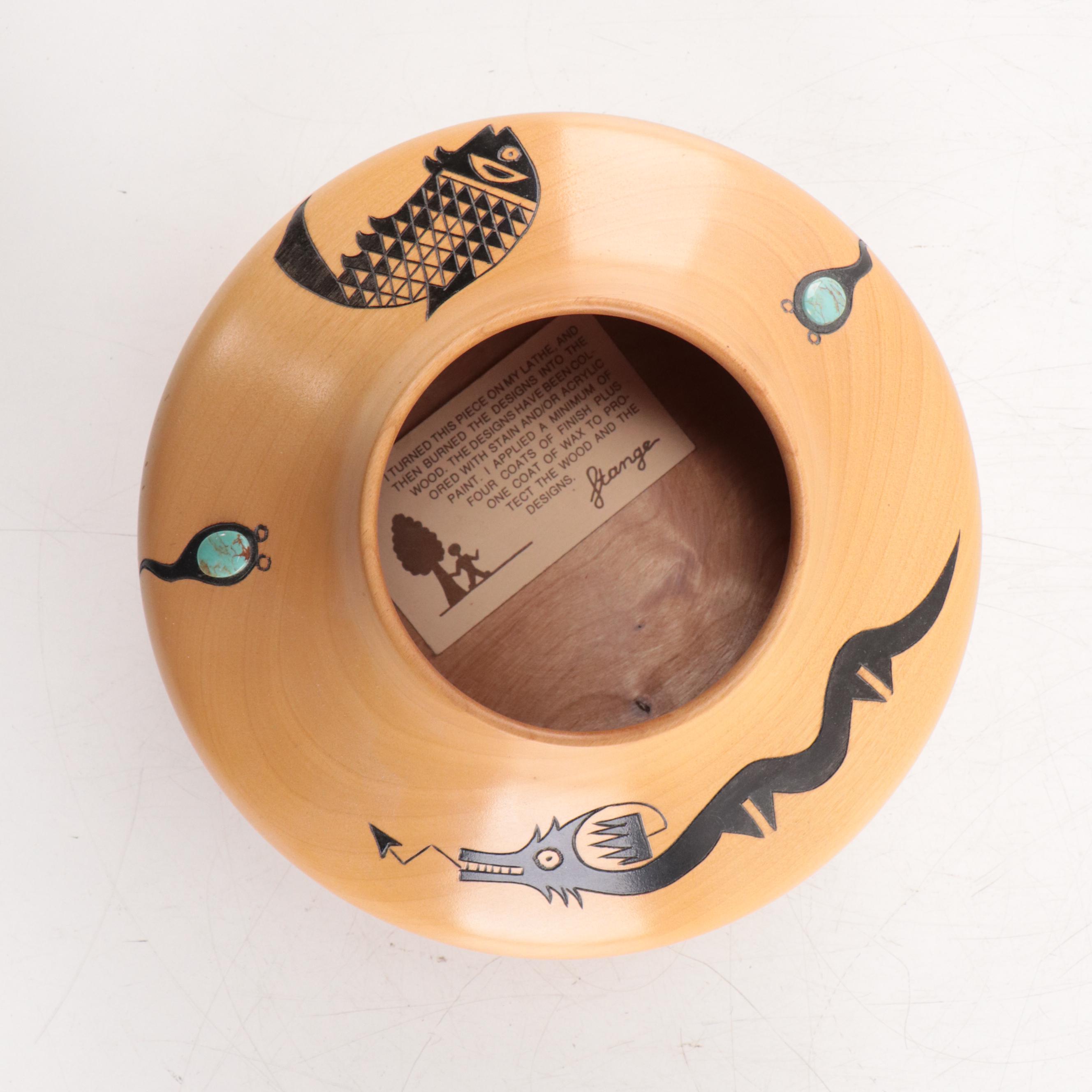 Klaus Stange Turquoise Accented Alder Wood Bowl, Mid-20th Century