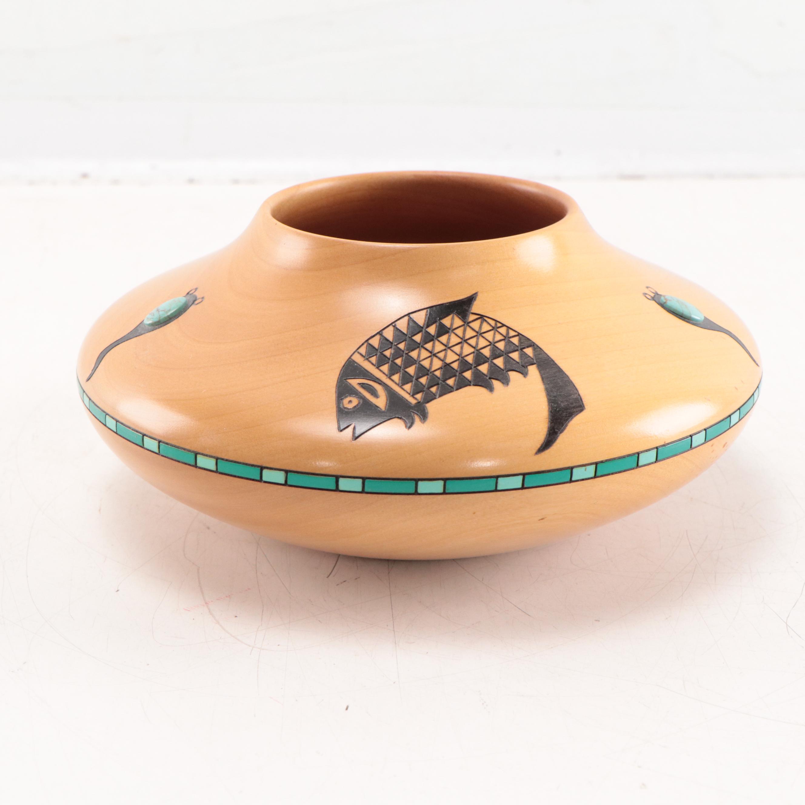 Klaus Stange Turquoise Accented Alder Wood Bowl, Mid-20th Century