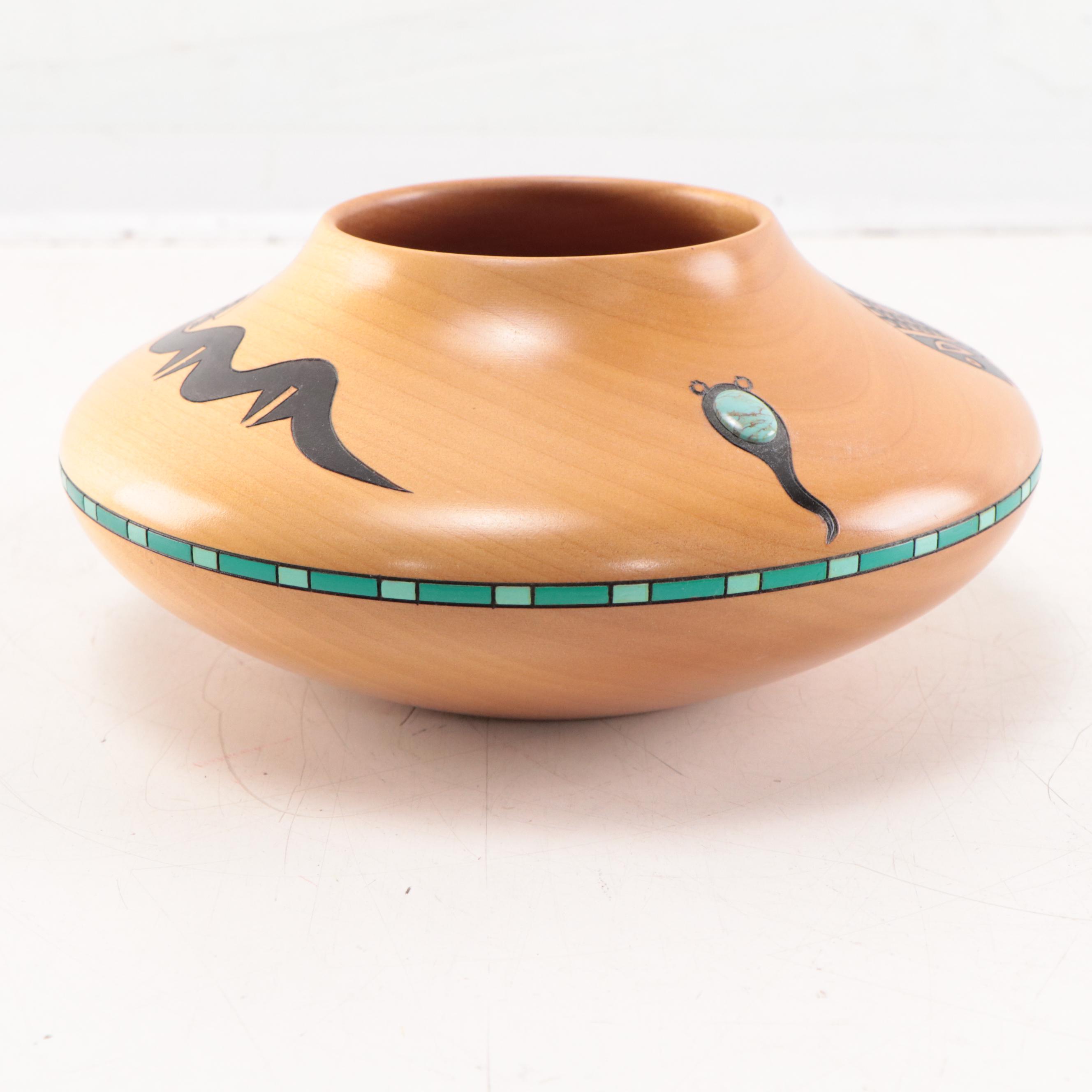 Klaus Stange Turquoise Accented Alder Wood Bowl, Mid-20th Century