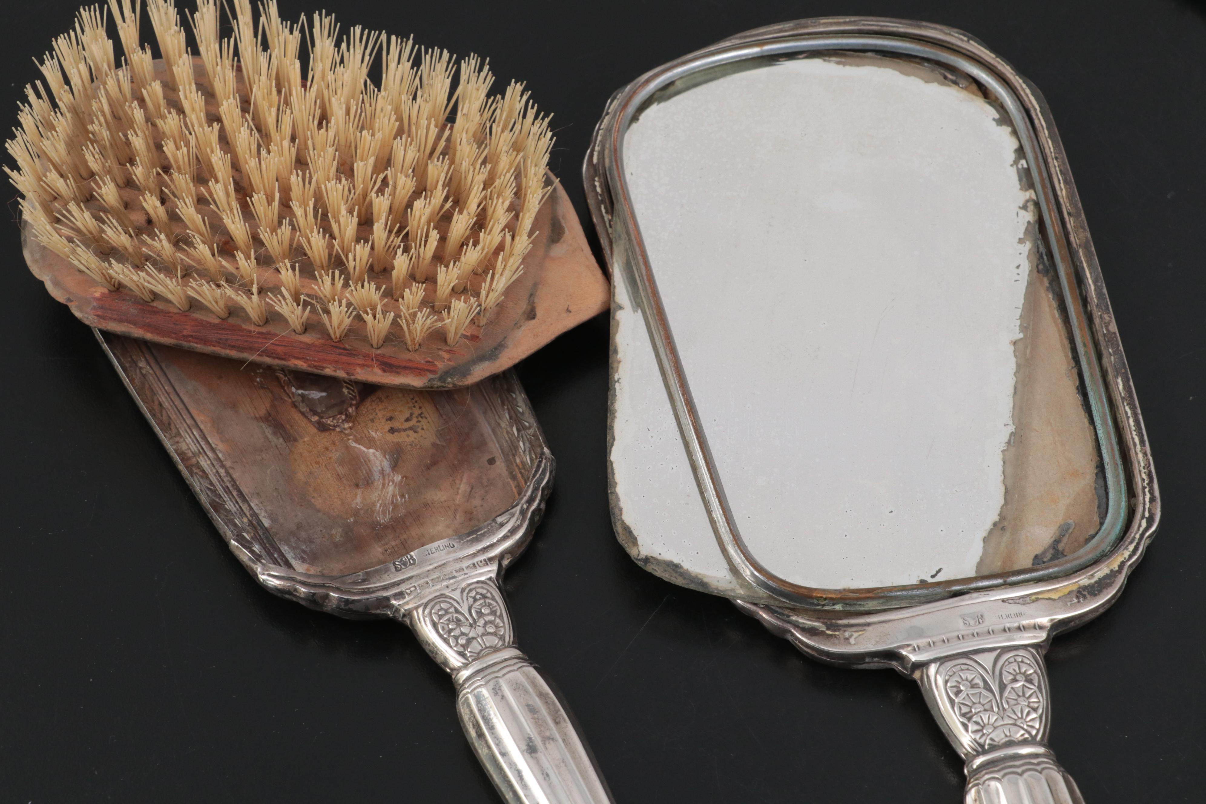 Sterling Silver Hand Mirrors and Brushes with Other Cigarette Cases and Décor