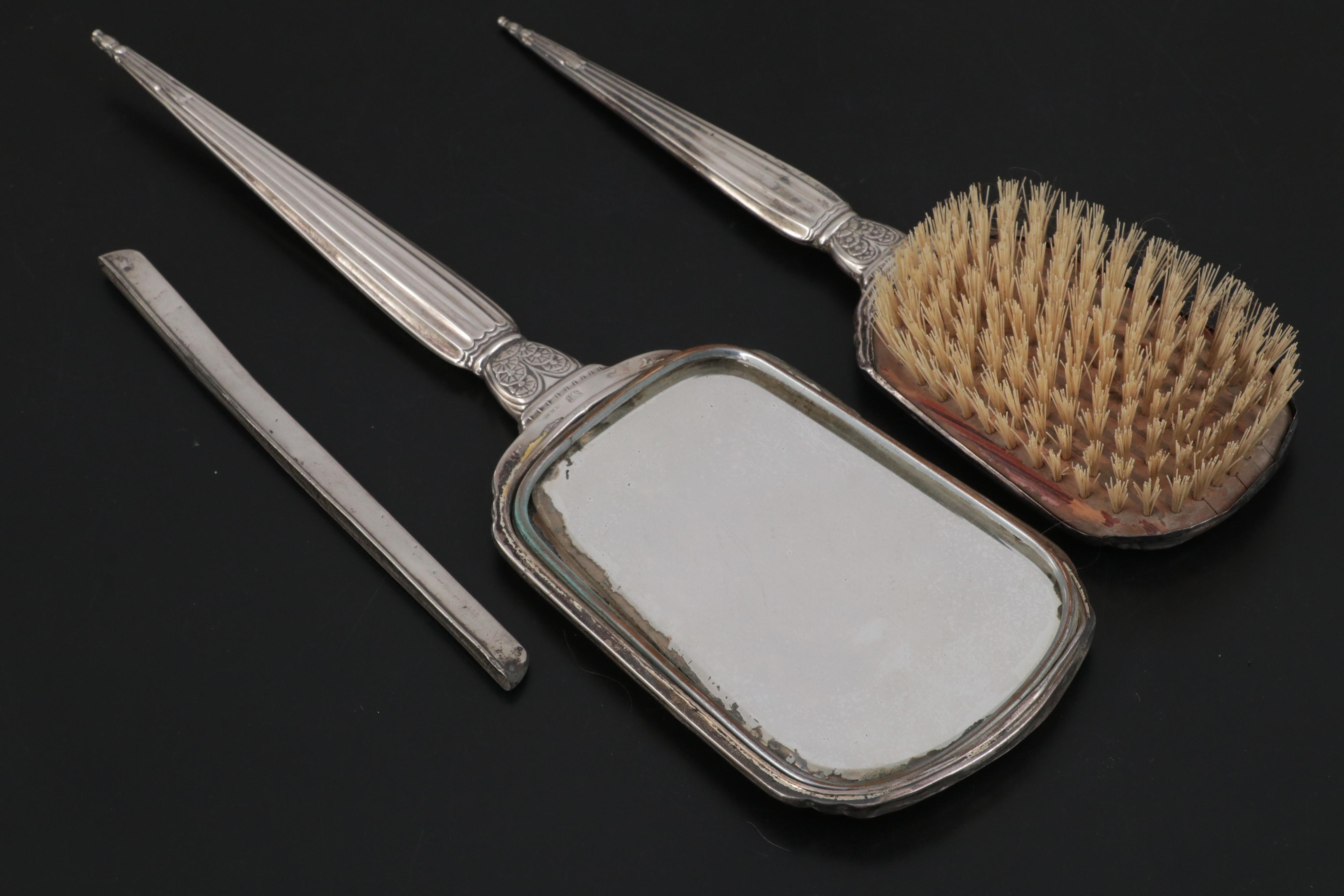 Sterling Silver Hand Mirrors and Brushes with Other Cigarette Cases and Décor