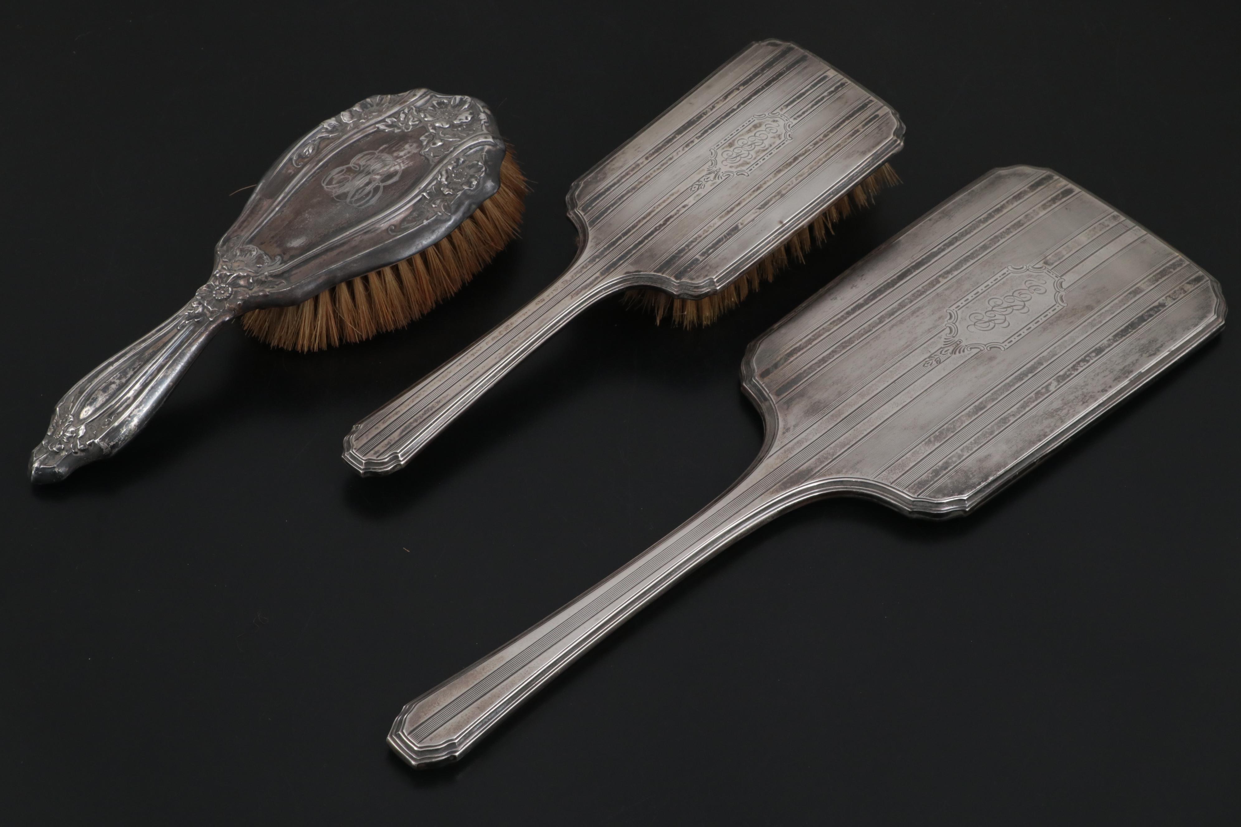 Sterling Silver Hand Mirrors and Brushes with Other Cigarette Cases and Décor