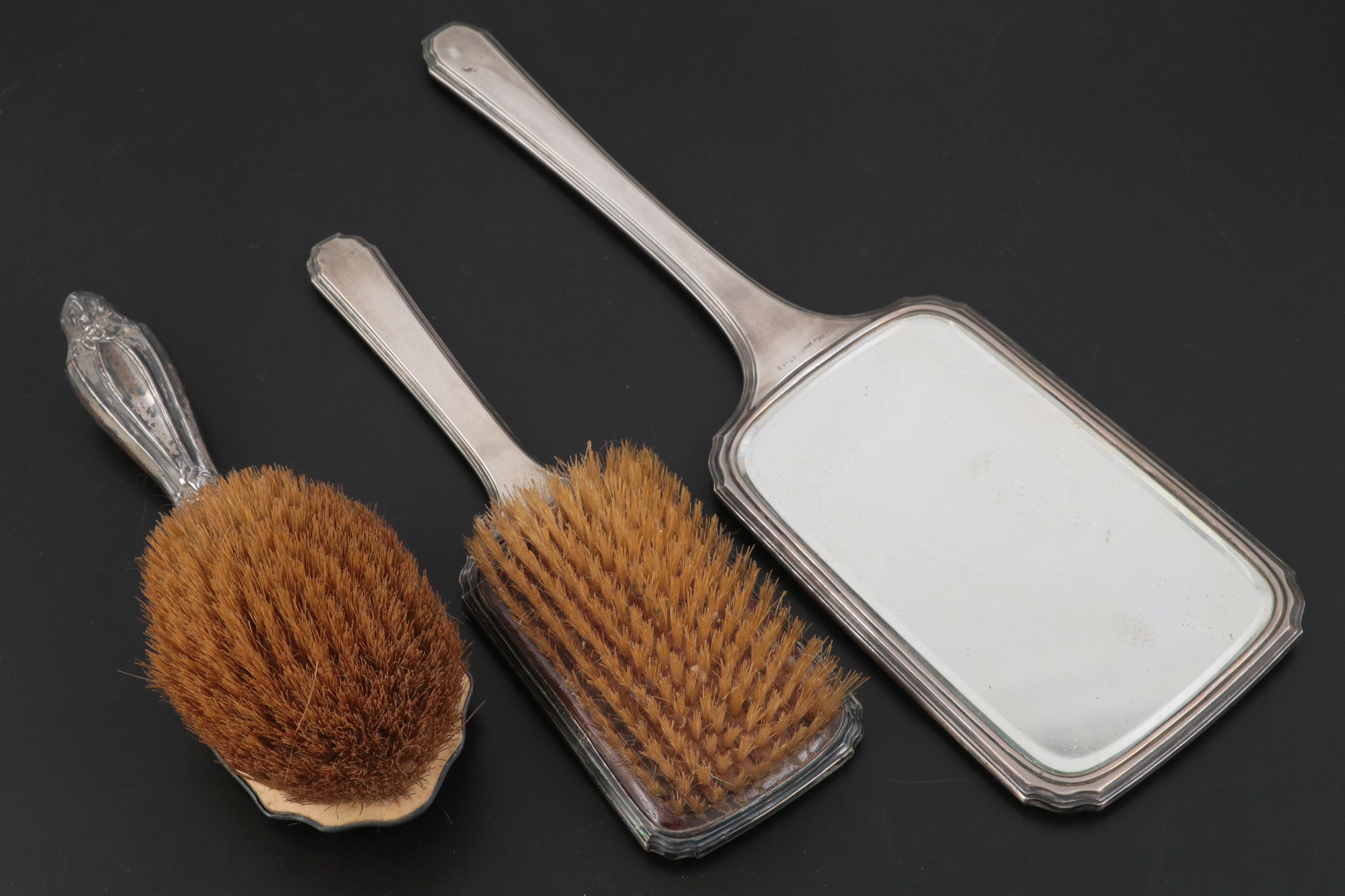 Sterling Silver Hand Mirrors and Brushes with Other Cigarette Cases and Décor